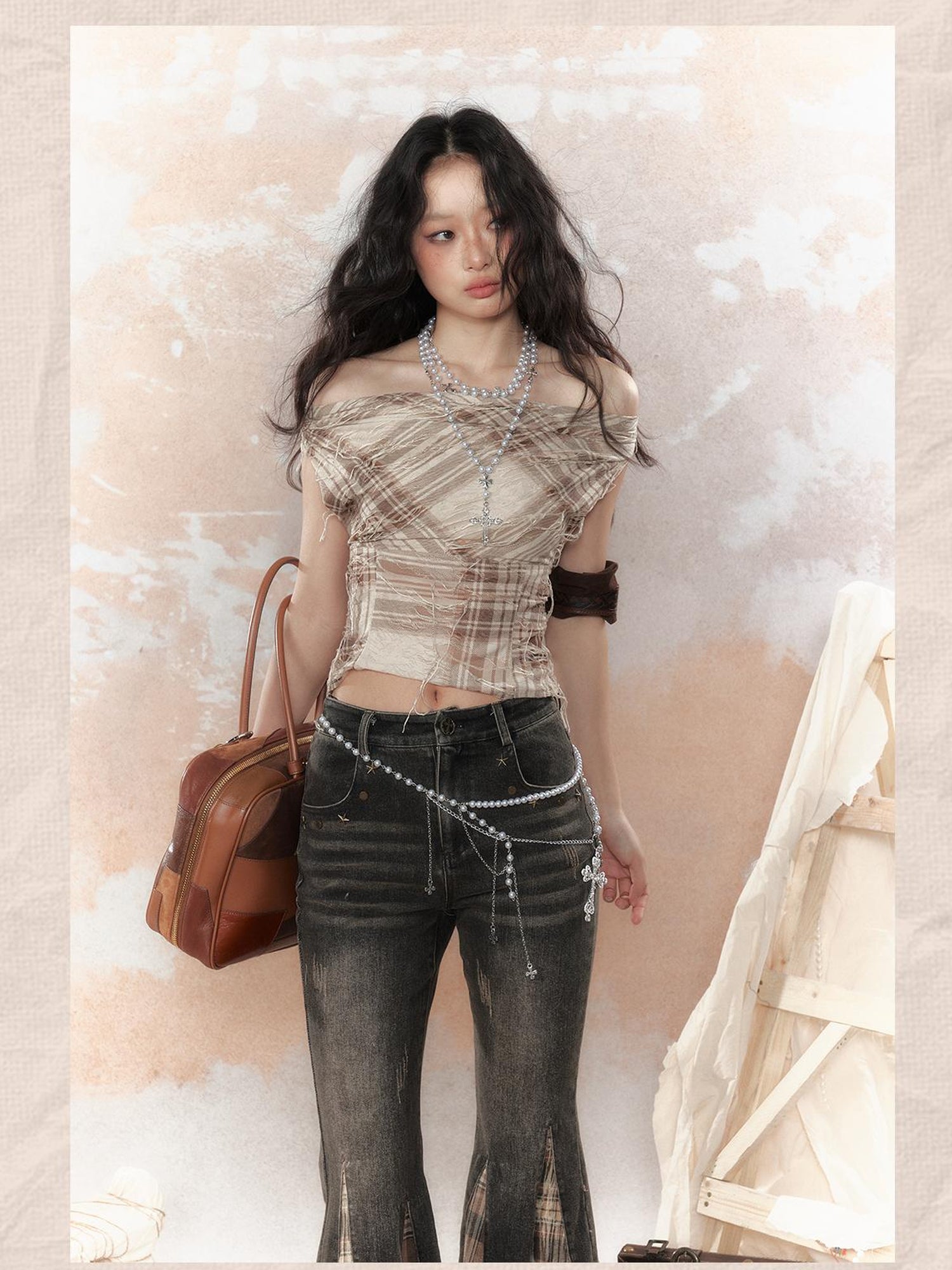 ALL iN plan Steampunk Denim Patchwork Flared Pants