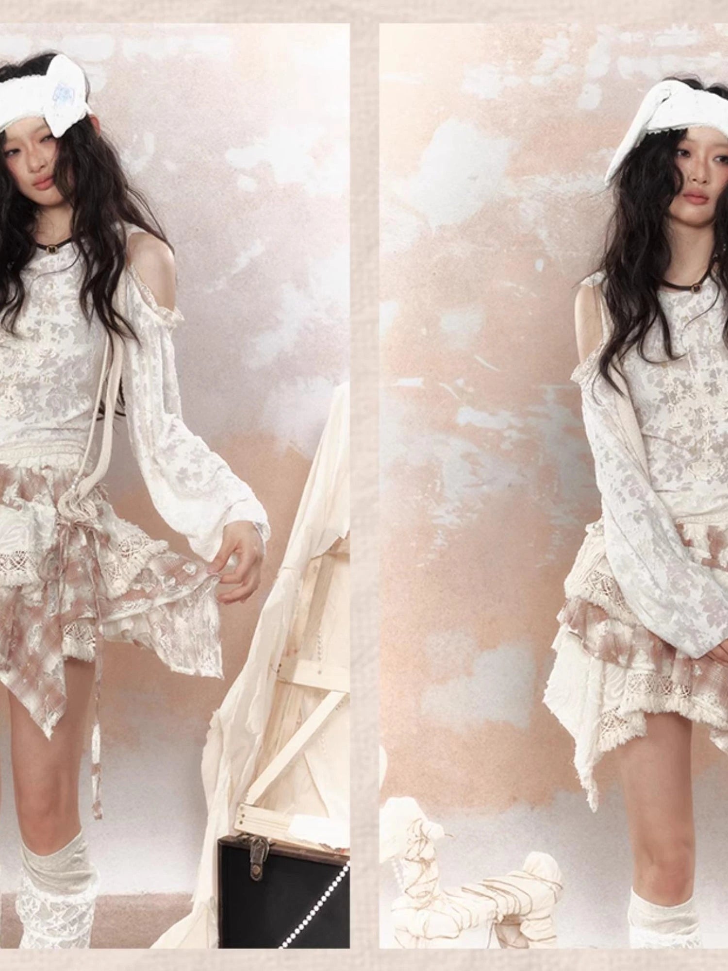 Steampunk Lace Print Hooded Top V Neck T Shirt Long Sleeve