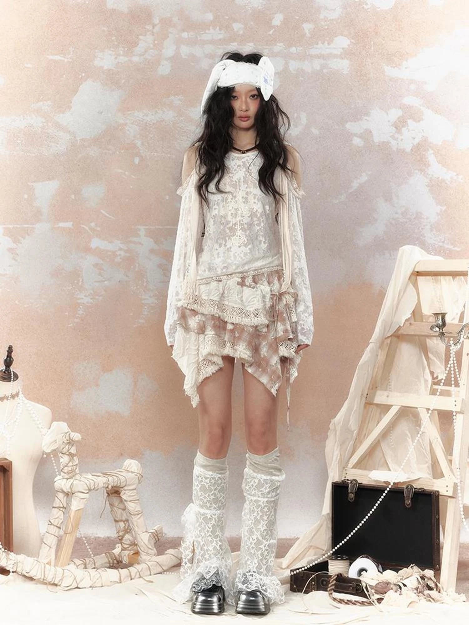 Steampunk Lace Print Hooded Top V Neck T Shirt Long Sleeve