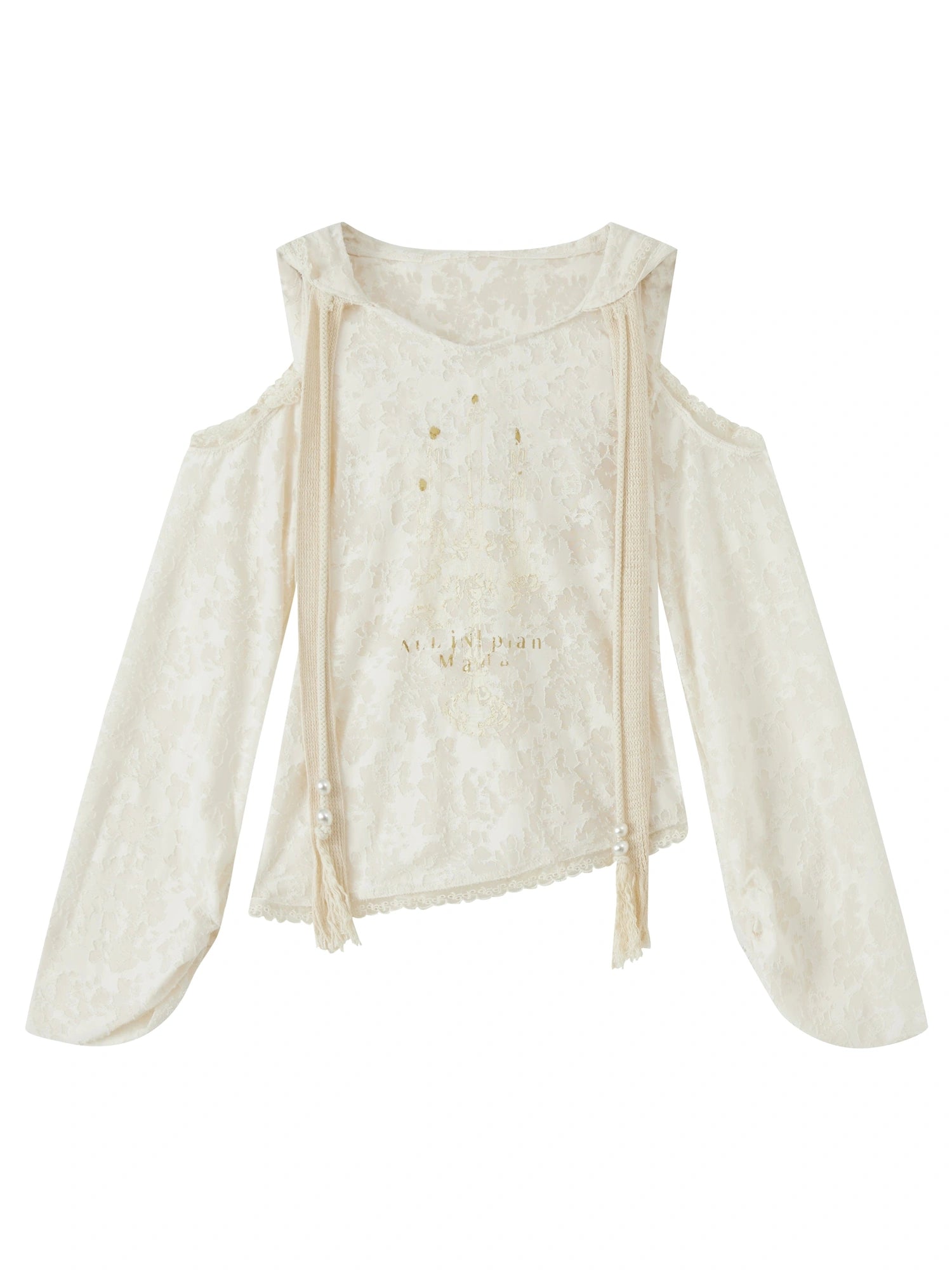 Steampunk Lace Print Hooded Top V Neck T Shirt Long Sleeve