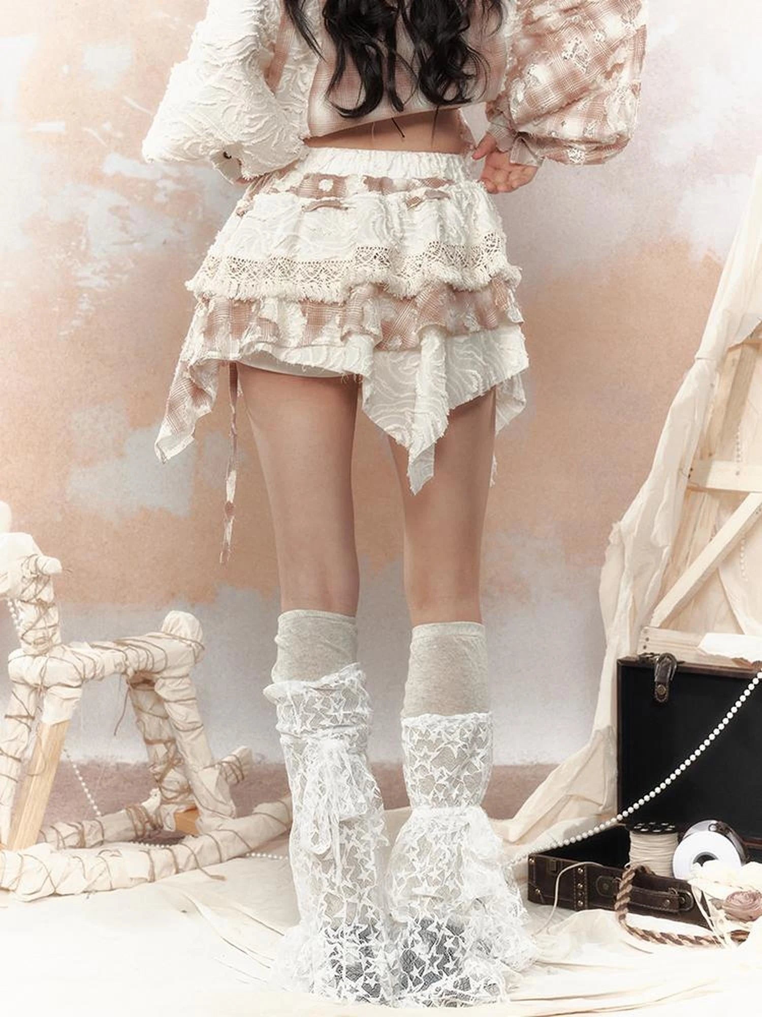 Steampunk Lace Up Plaid Mini Skirt With Asymmetrical Cutouts