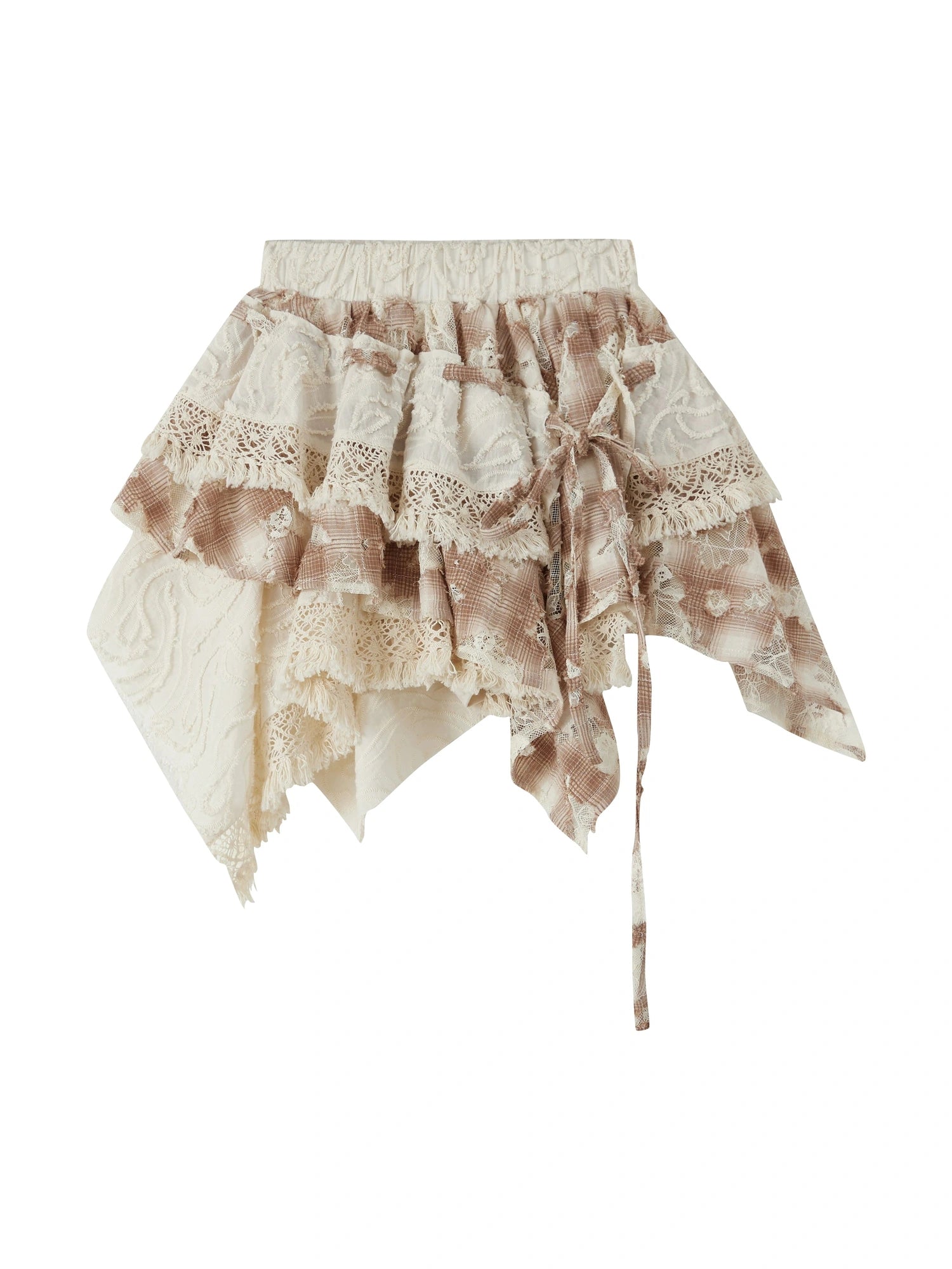 Steampunk Lace Up Plaid Mini Skirt With Asymmetrical Cutouts