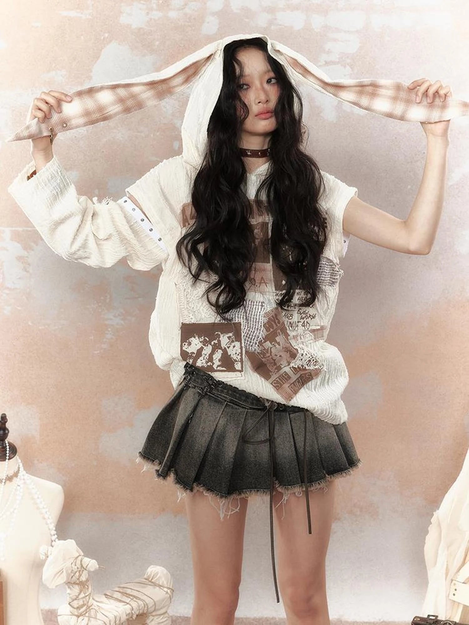 Steampunk Rabbit Hoodie With Detachable Sleeves
