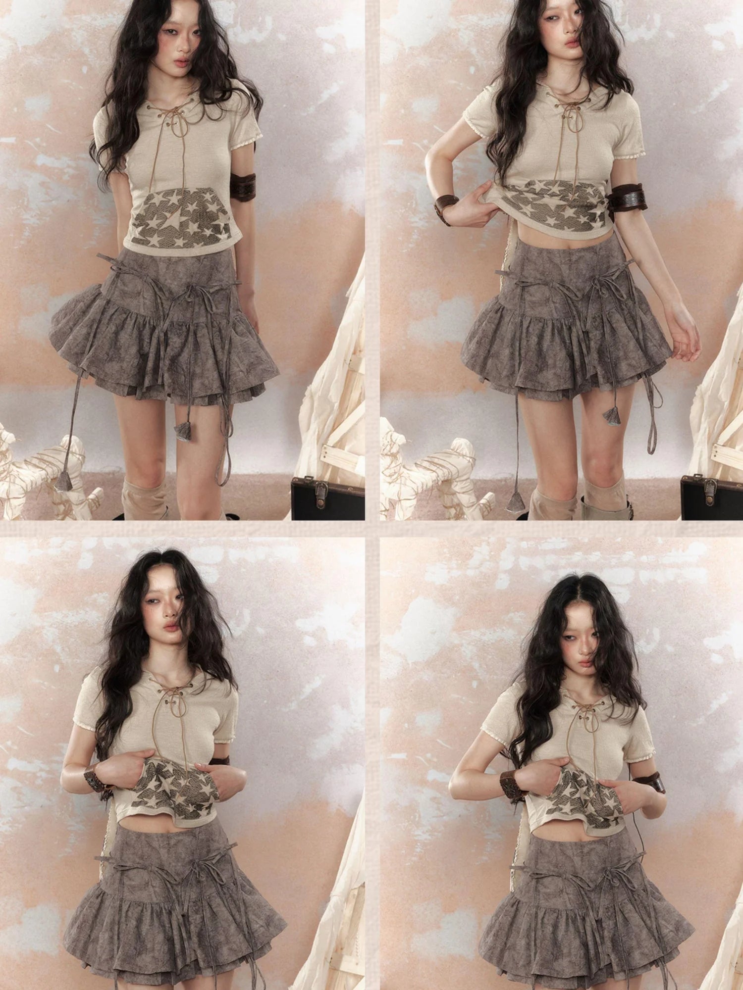 Steampunk Rivet Skirt Distressed Lace Hem