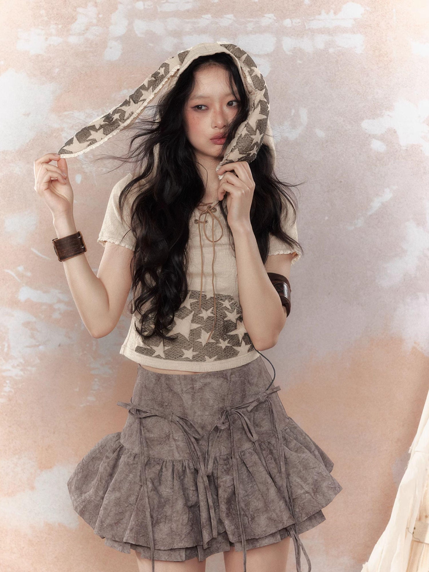 ALL iN plan Steampunk Rivet Skirt Distressed Lace Hem
