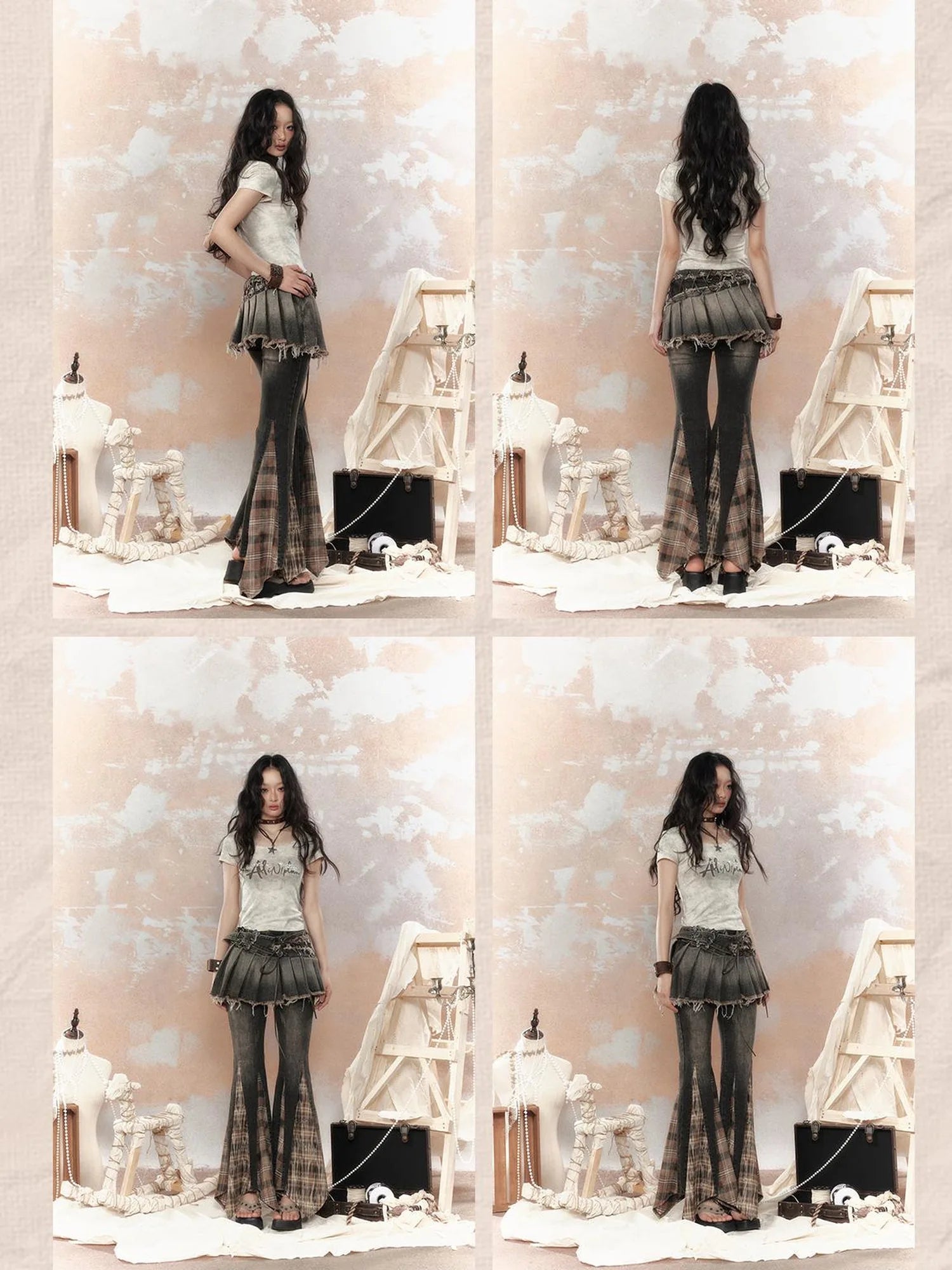 Steampunk Rivet Studded Denim Mini Skirt