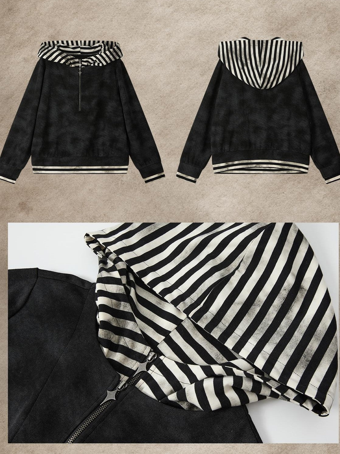 ALL iN plan Tie Dye Striped Half Zipper Loose Women&