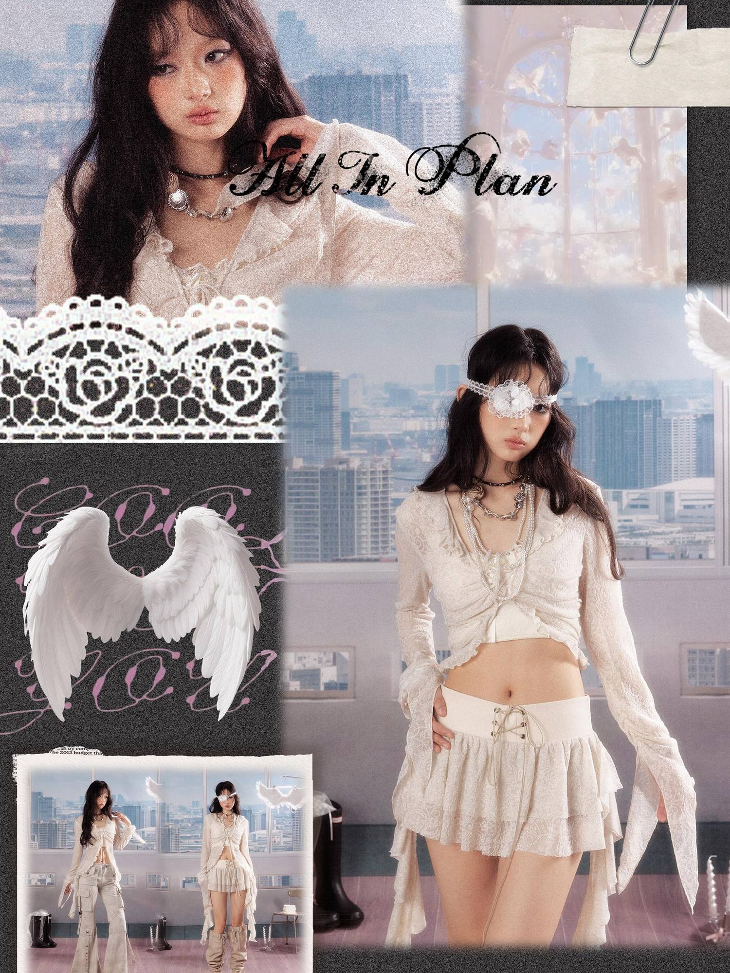 ALL iN plan Uv Protection Linen Ruffle V-neck Slim Fit Cropped Long Sleeve Ivory Blouses
