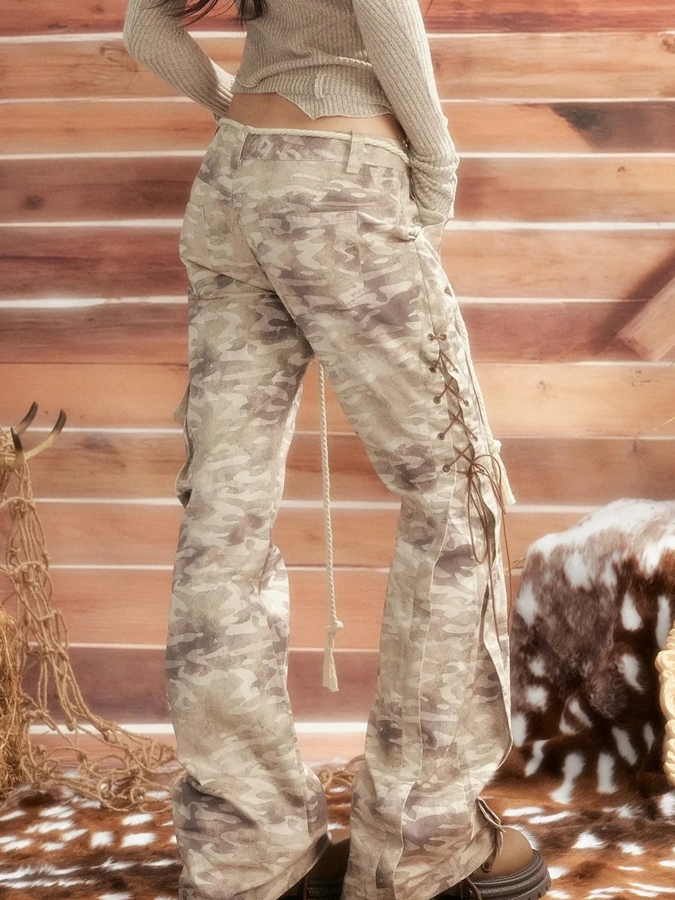 ALL iN plan Vintage Camo Cargo Flare Pants Pants