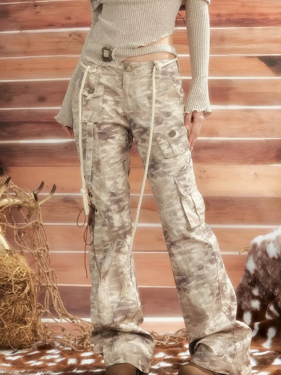 ALL iN plan Vintage Camo Cargo Flare Pants Pants