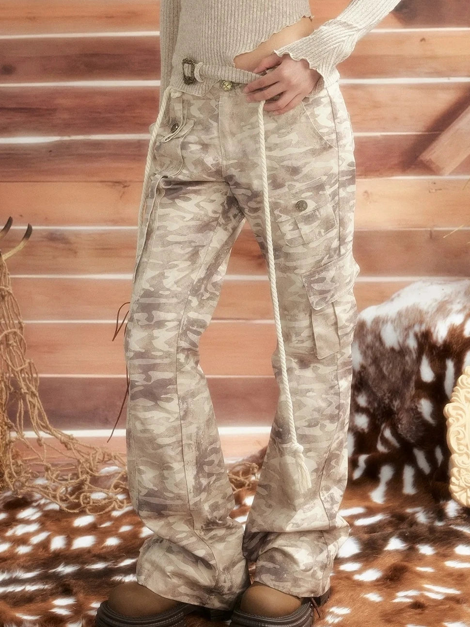 ALL iN plan Vintage Camo Cargo Flare Pants Pants