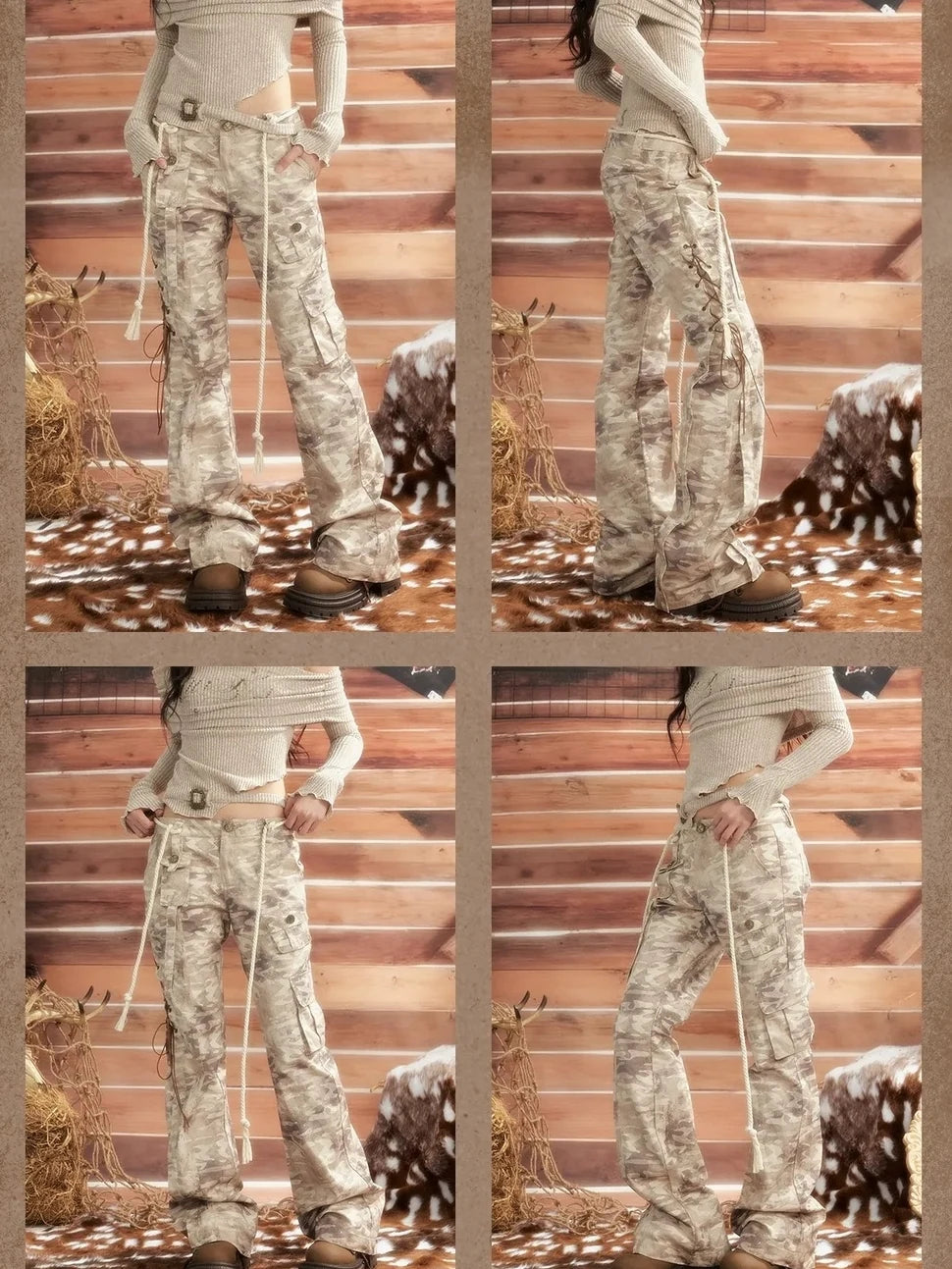ALL iN plan Vintage Camo Cargo Flare Pants Pants