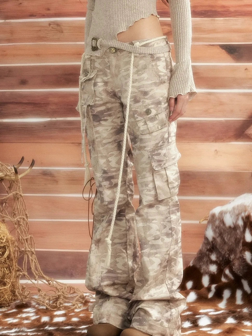 ALL iN plan Vintage Camo Cargo Flare Pants Pants