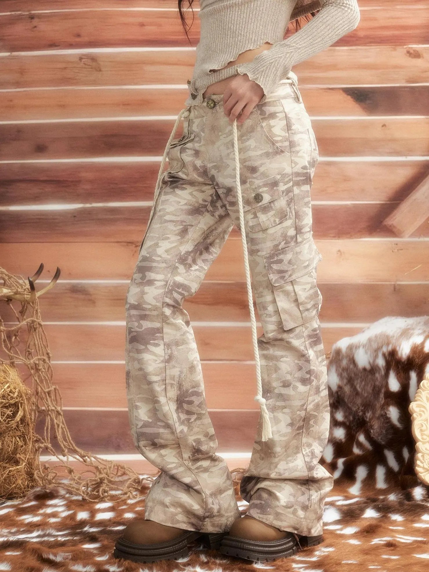 ALL iN plan Vintage Camo Cargo Flare Pants Pants