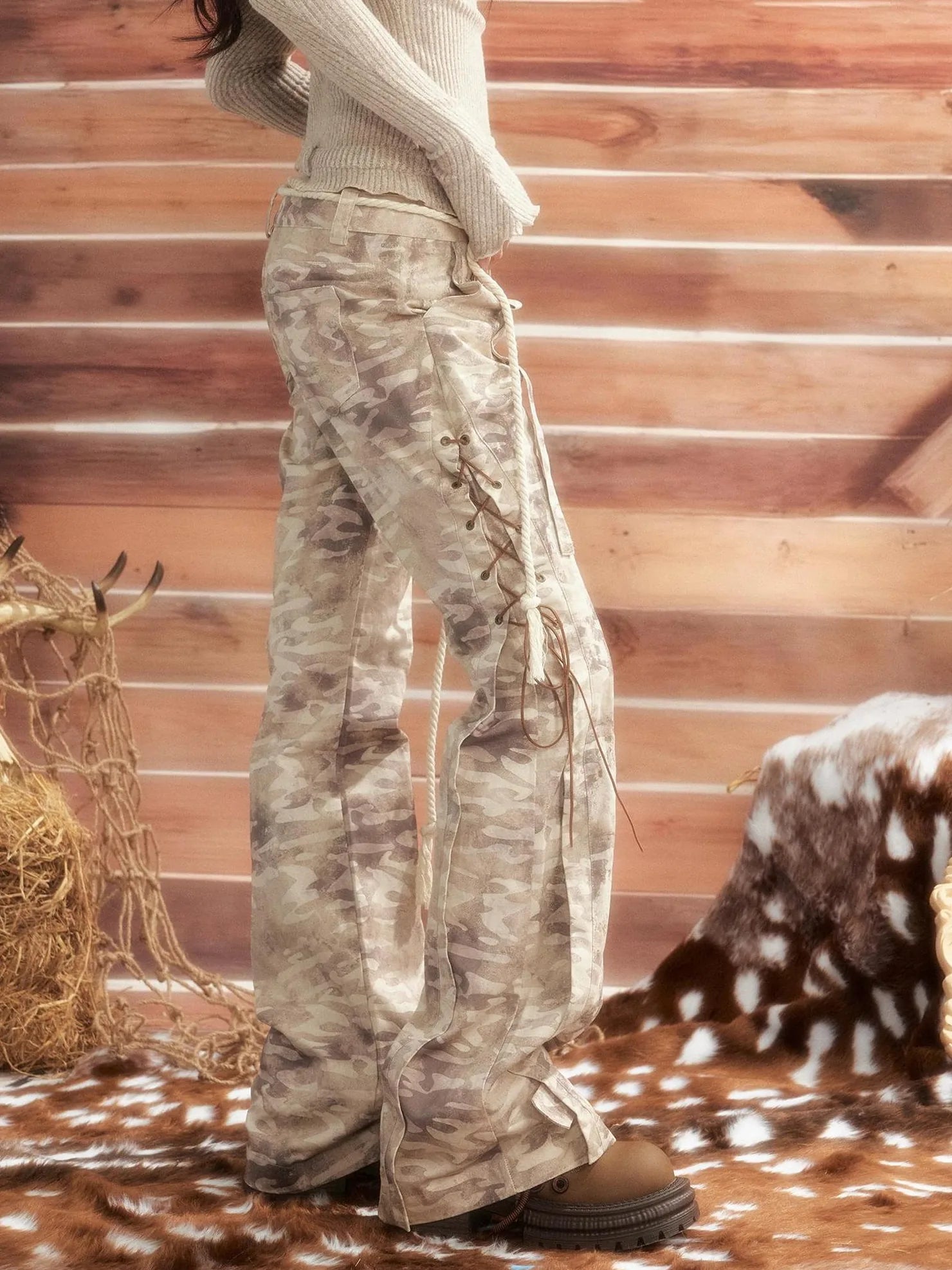 ALL iN plan Vintage Camo Cargo Flare Pants Pants