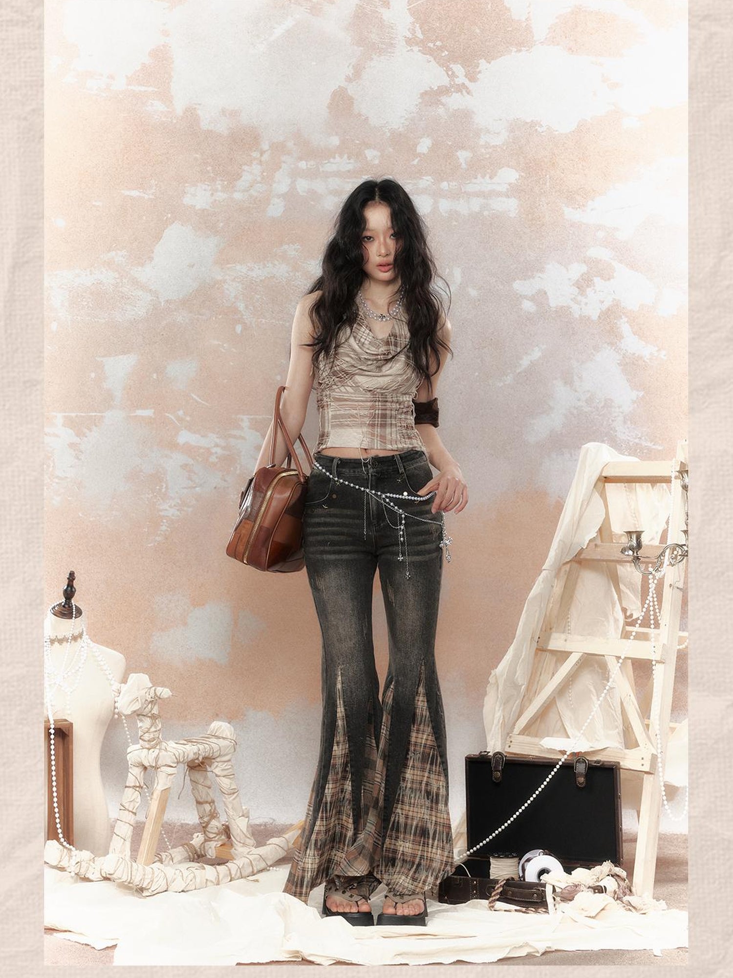 ALL iN plan Vintage Lattice Duster Neck Multi Way Strap Top