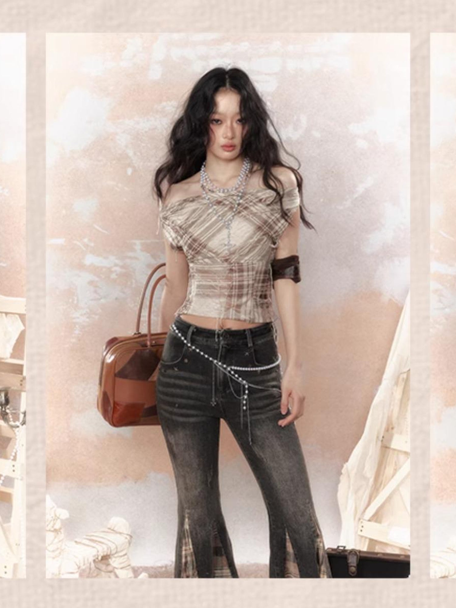 ALL iN plan Vintage Lattice Duster Neck Multi Way Strap Top