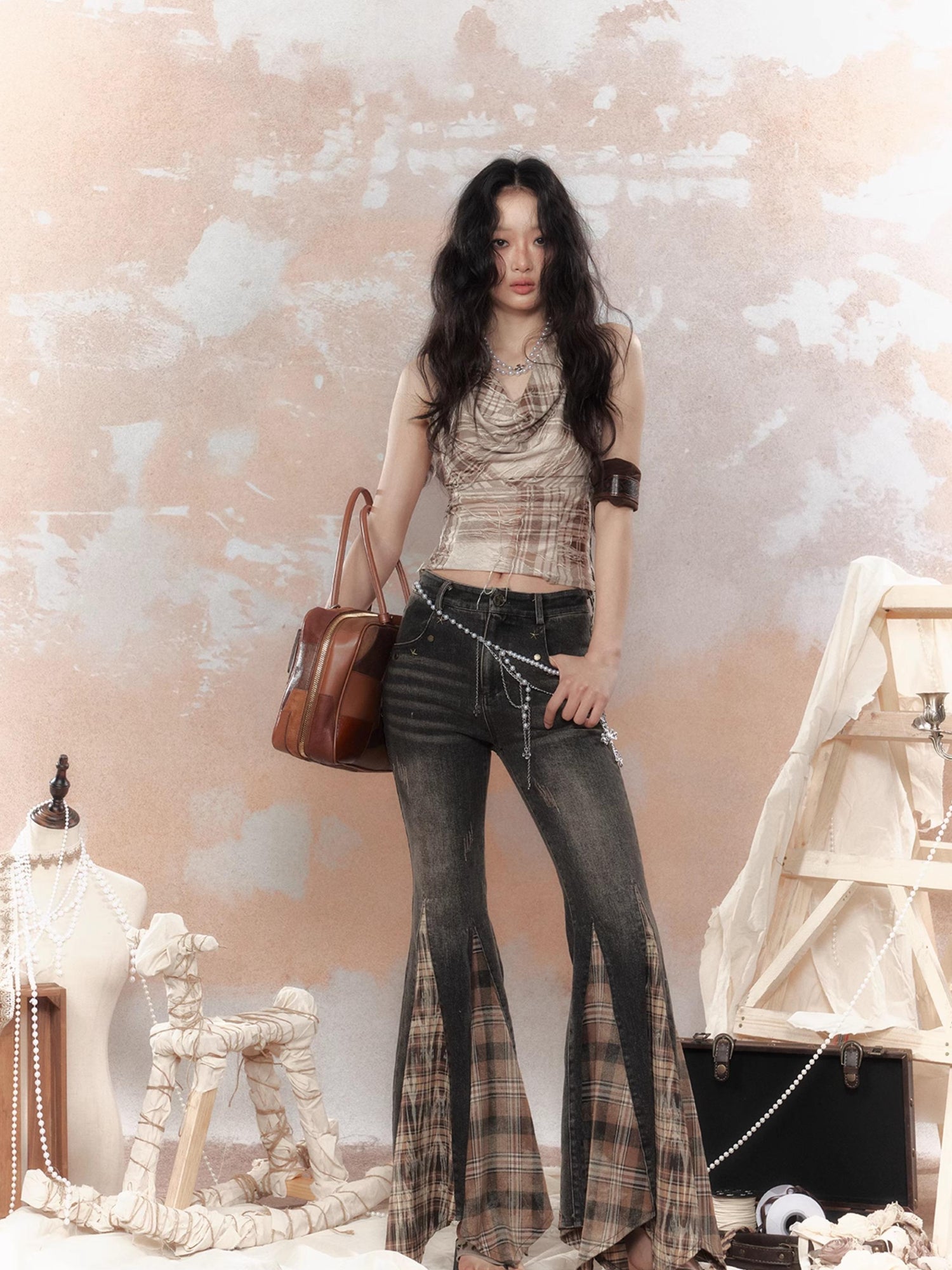ALL iN plan Vintage Lattice Duster Neck Multi Way Strap Top