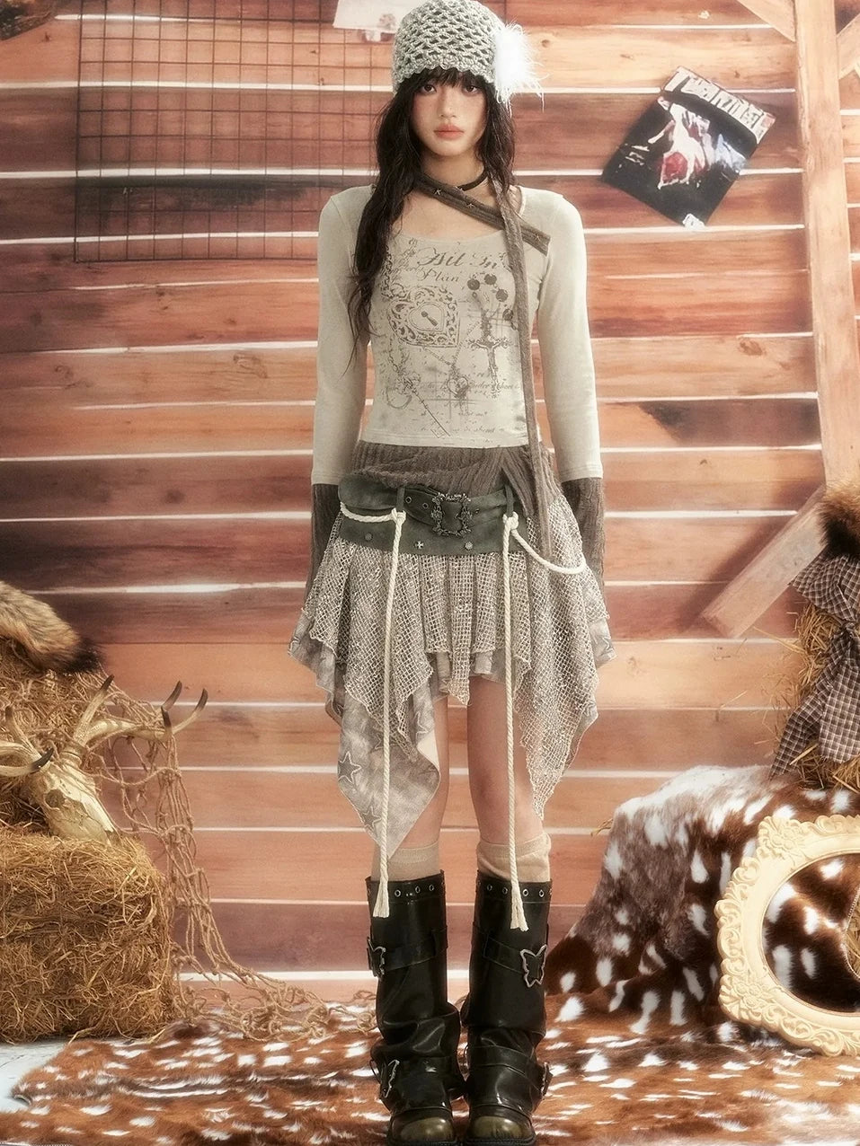 ALL iN plan Vintage Patchwork Scarf Print Fitted Top Cardigan