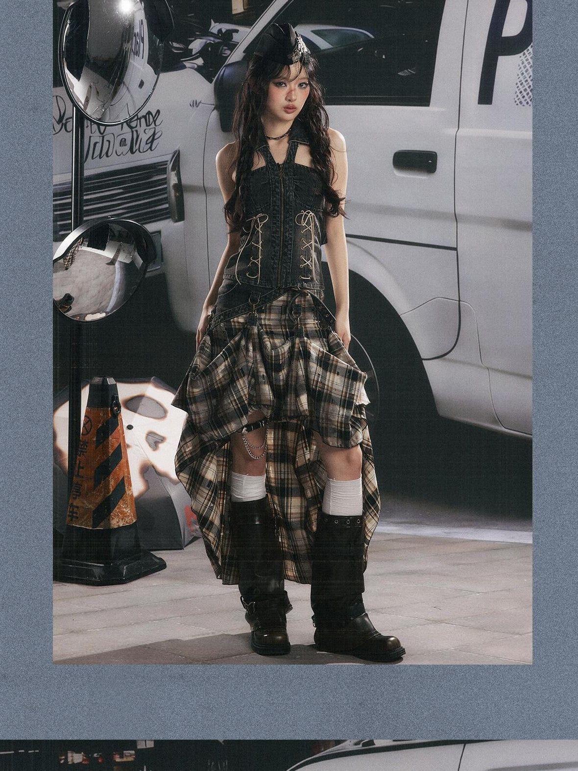 ALL iN plan Vintage Plaid Patchwork Asymmetric Women&