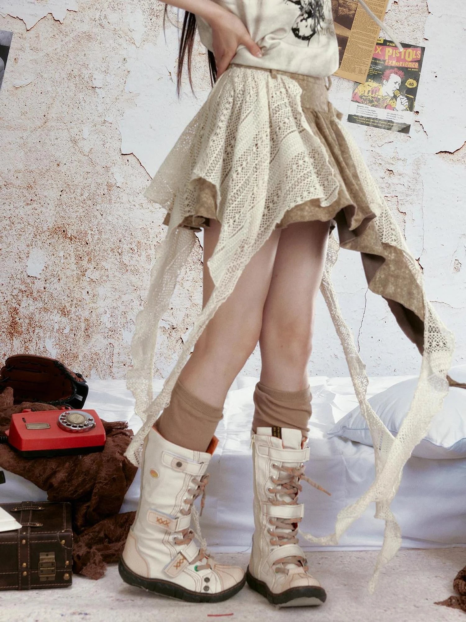 Vintage Tie Dye Denim Ruffle Hem Skirt