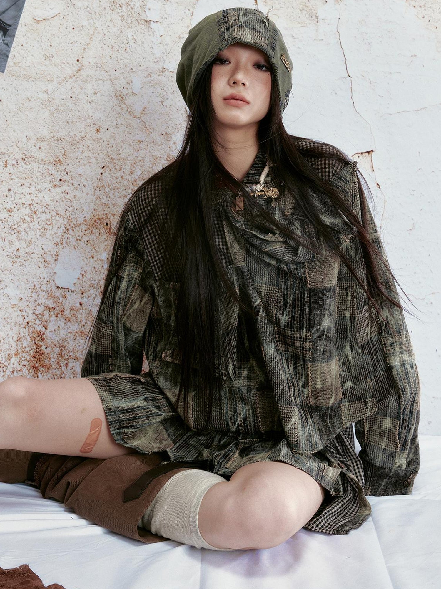 ALL iN plan Vintage Tie Dye Plaid Shirt Skirt Set