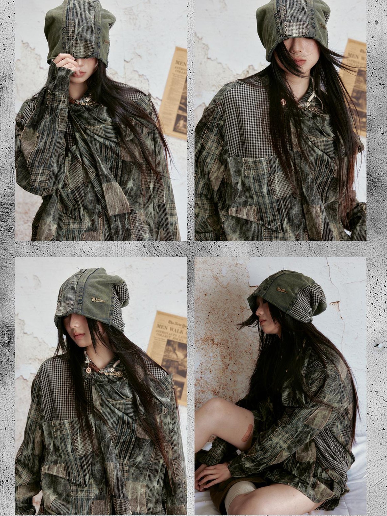ALL iN plan Vintage Tie Dye Plaid Shirt Skirt Set