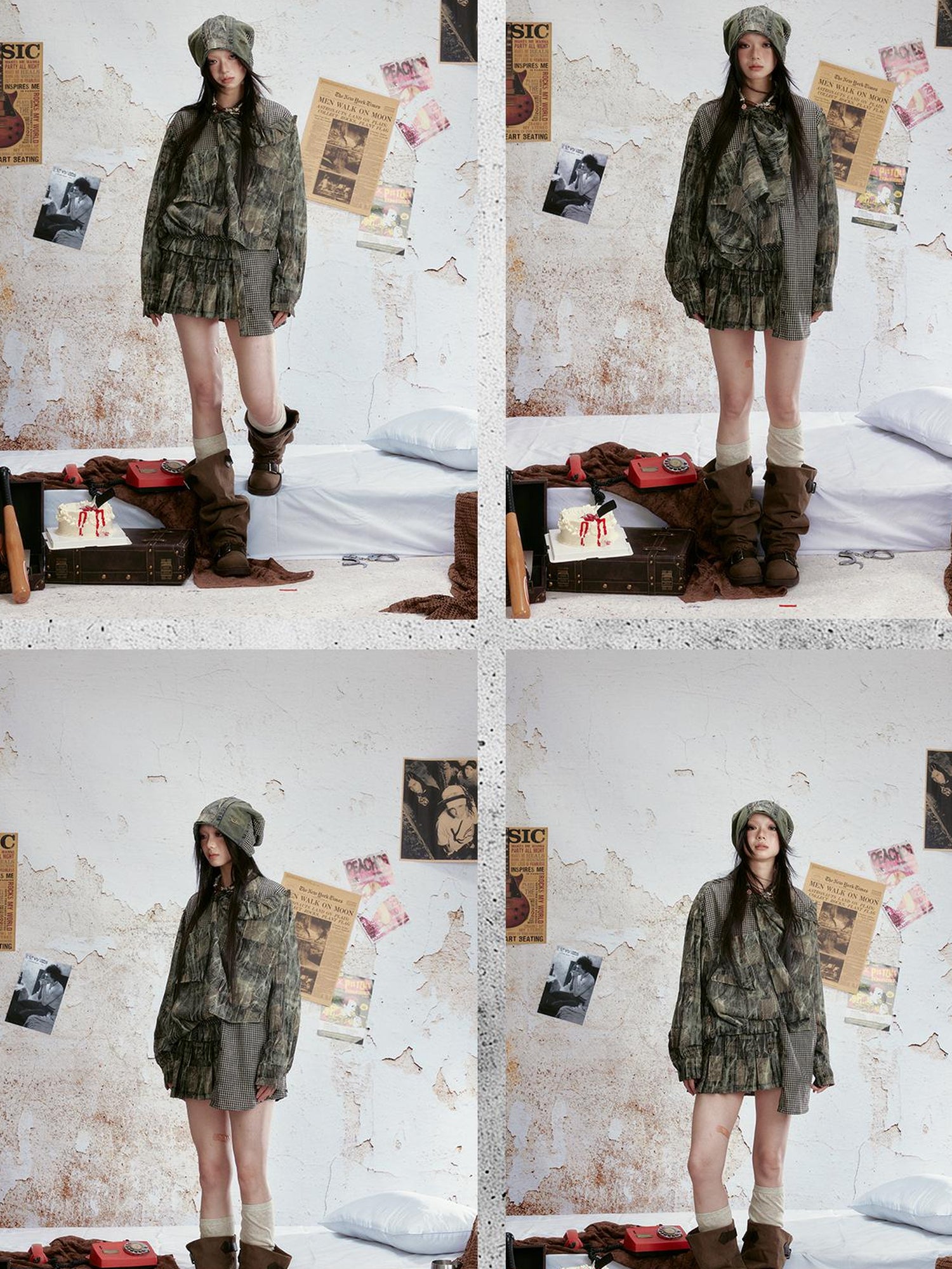 ALL iN plan Vintage Tie Dye Plaid Shirt Skirt Set