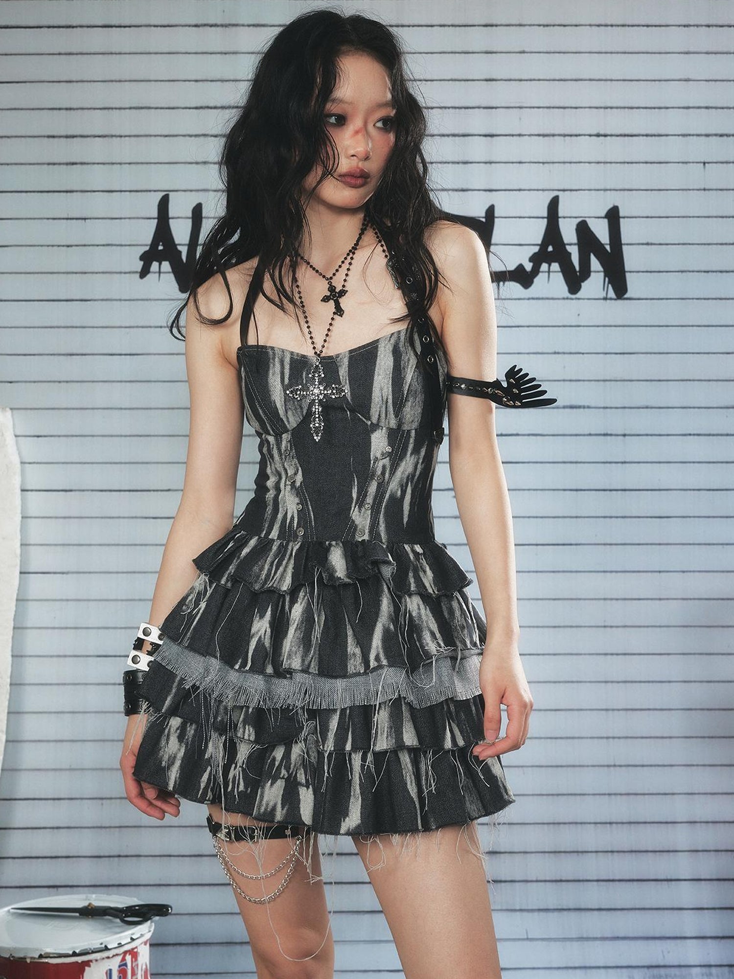 ALL iN plan Vintage Tie Dye Raw Edge Halter Mini Dress