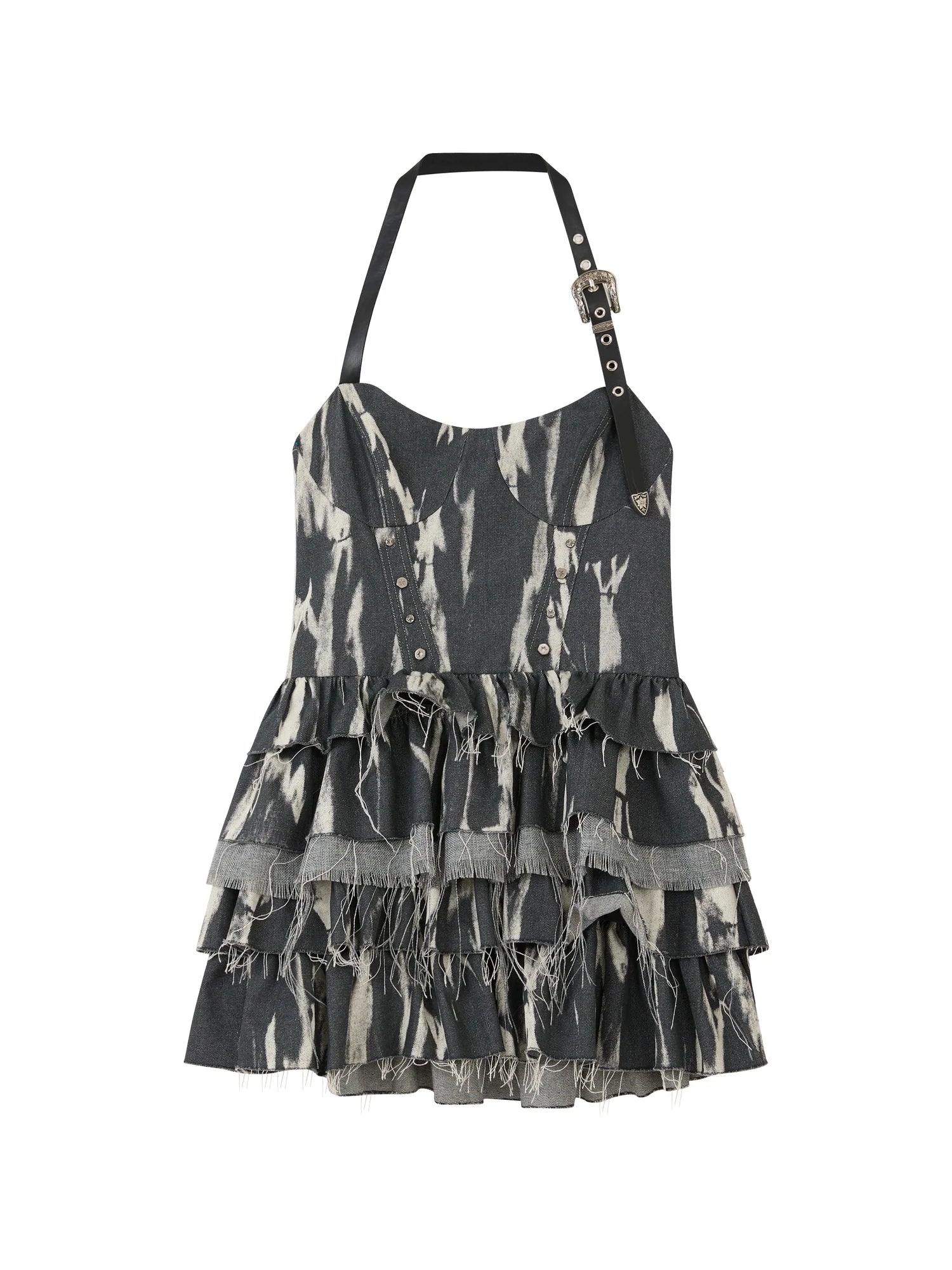 Vintage Tie Dye Raw Edge Halter Mini Dress