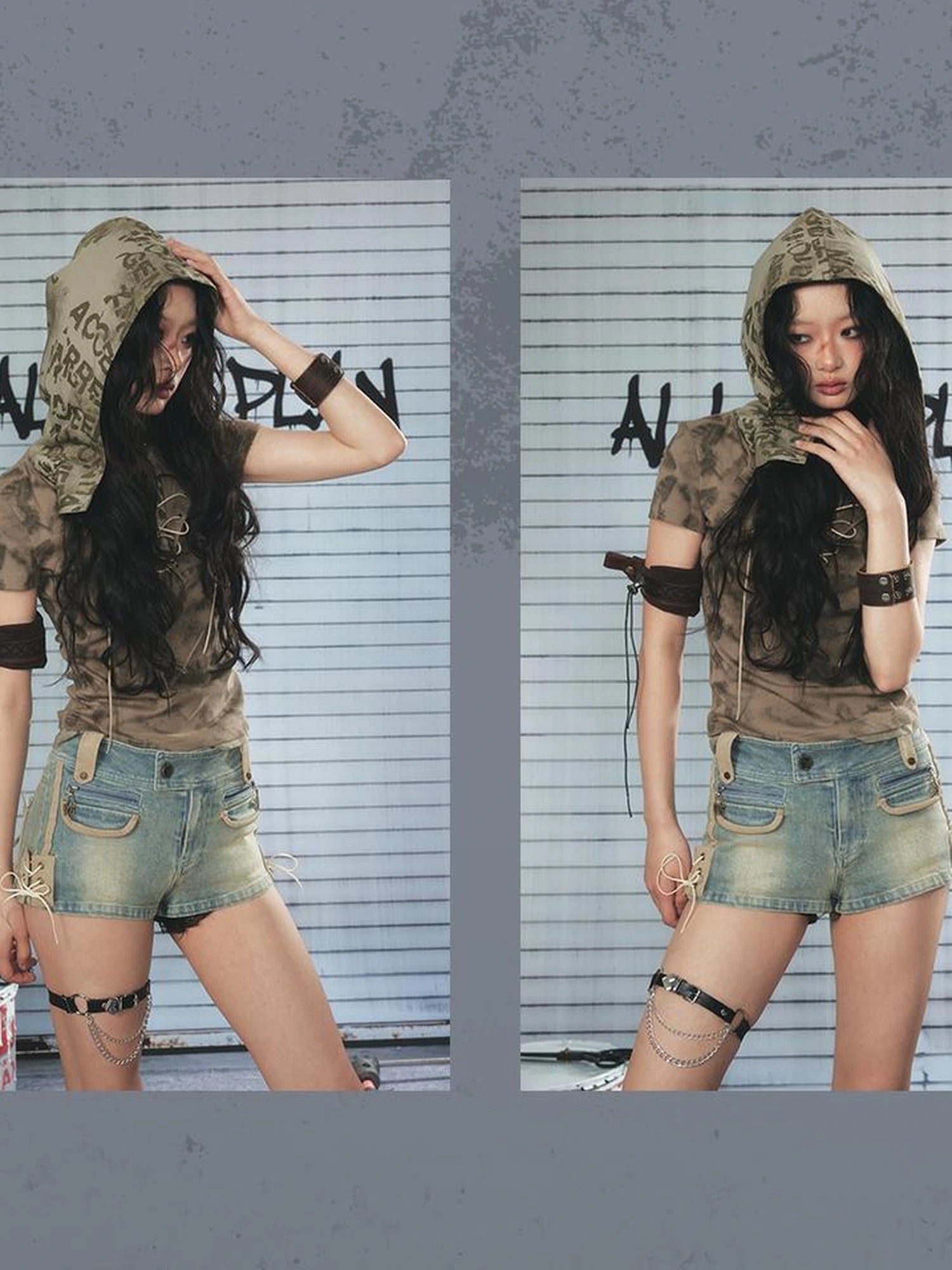 Vintage Washed Punk Denim Shorts