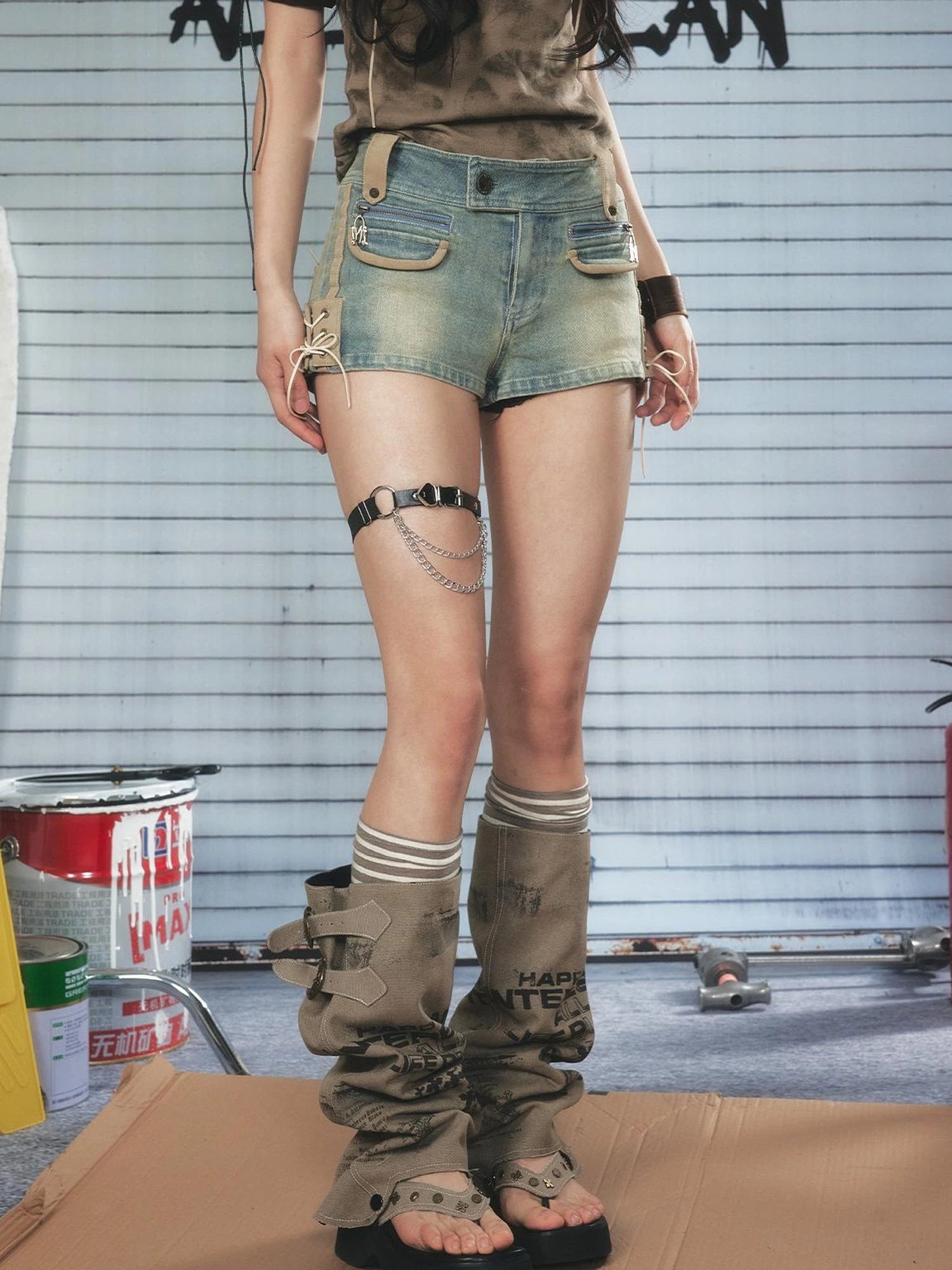 Vintage Washed Punk Denim Shorts