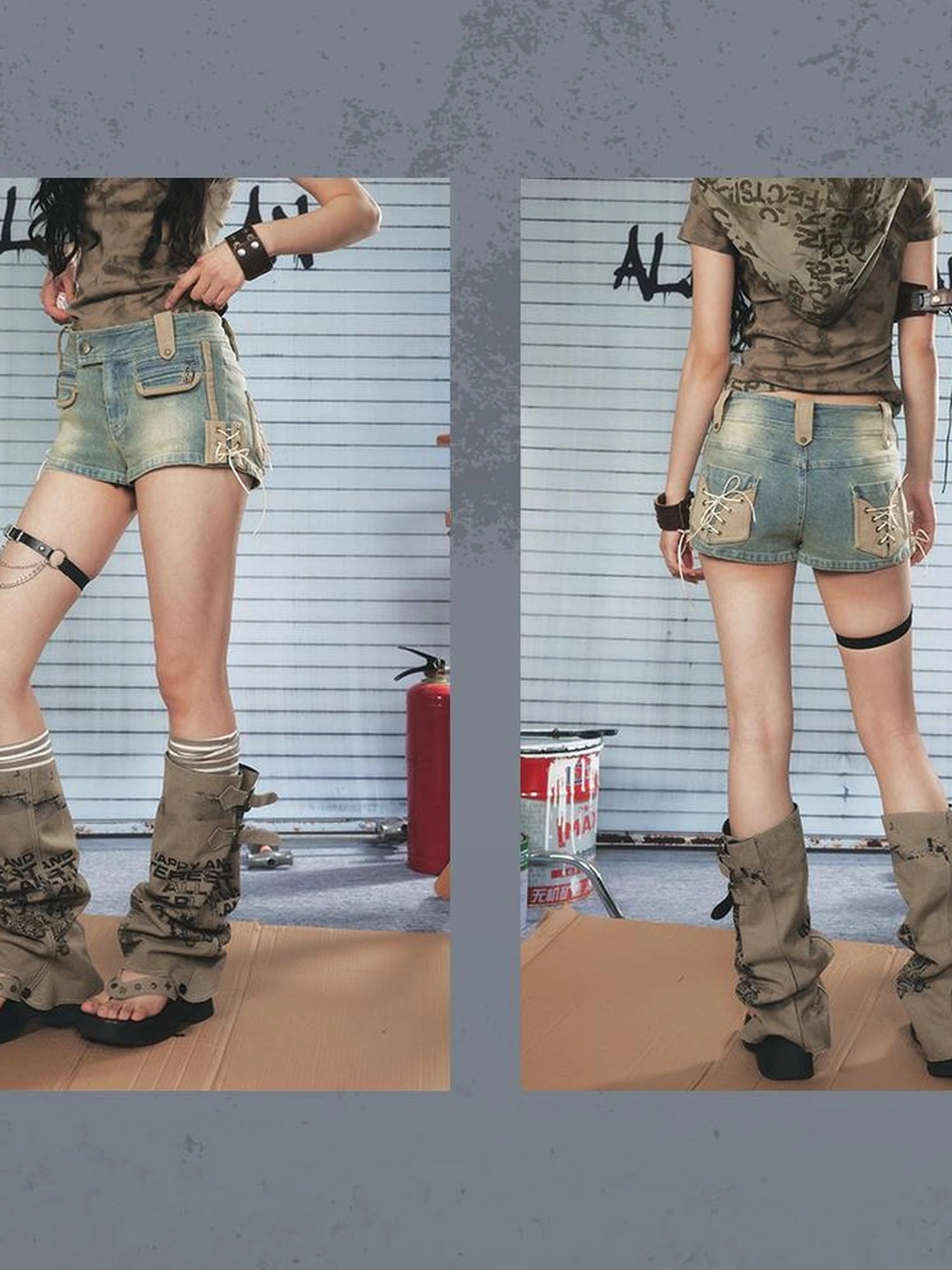 Vintage Washed Punk Denim Shorts