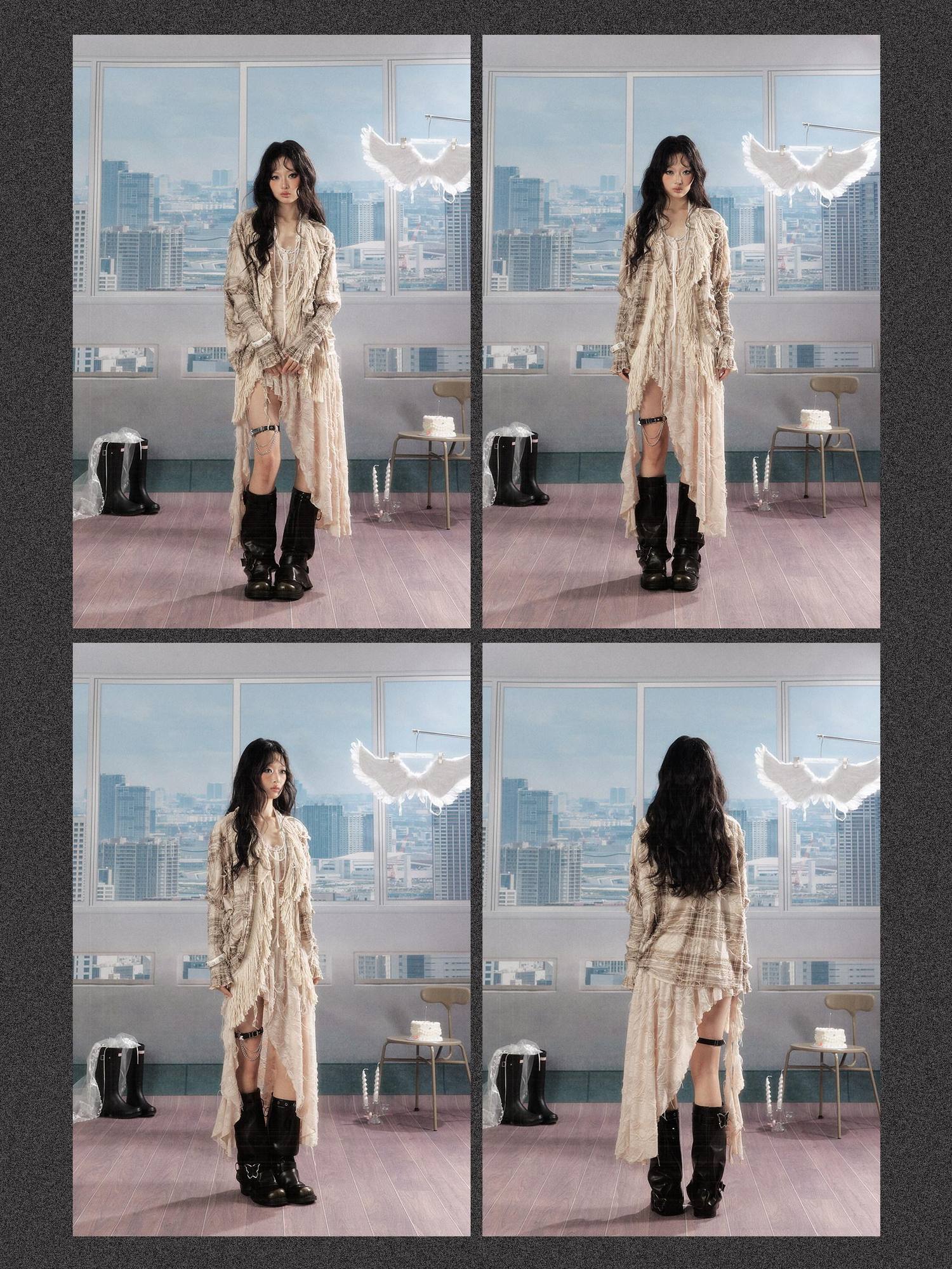 ALL iN plan Windproof Loose Fit Drawstring Fringe Women Cotton Blend Midlength Overshirts