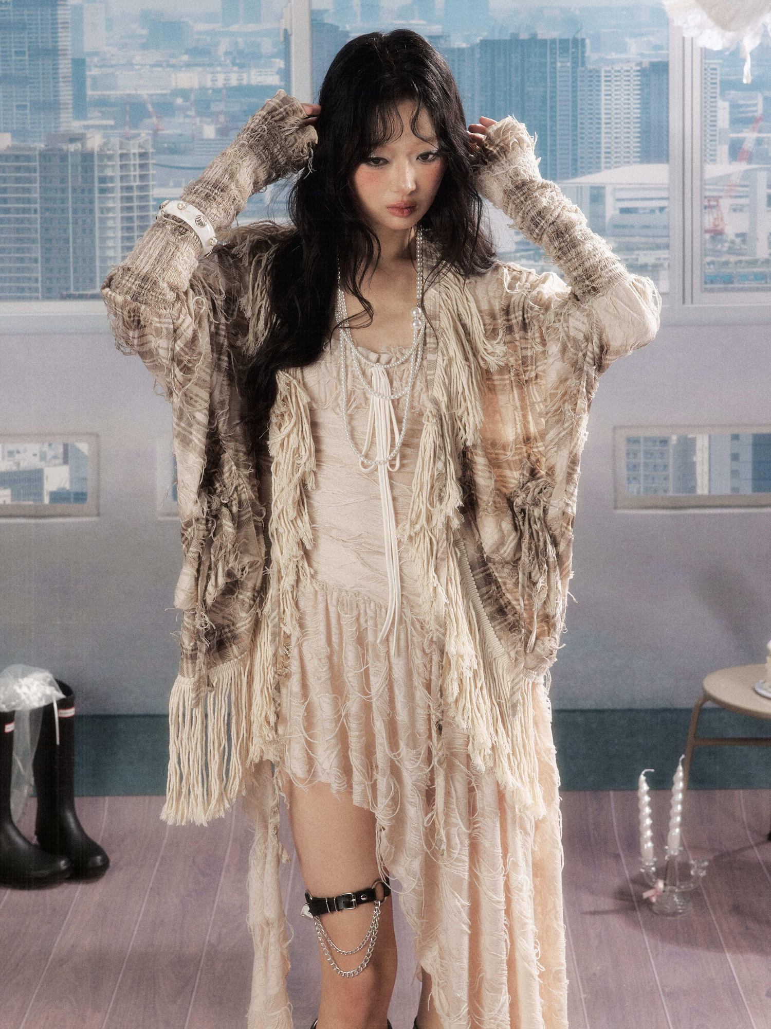 ALL iN plan Windproof Loose Fit Drawstring Fringe Women Cotton Blend Midlength Overshirts