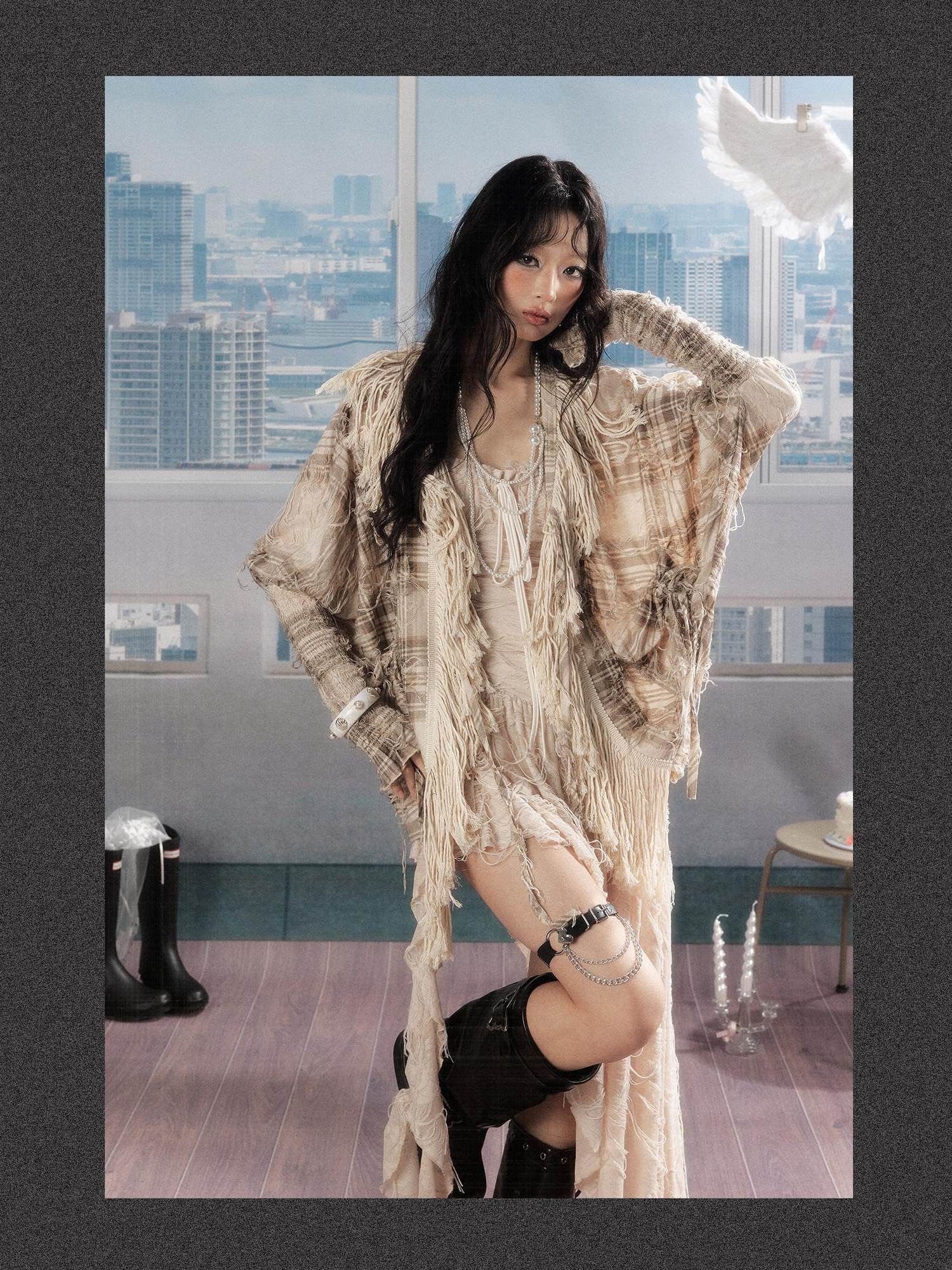 ALL iN plan Windproof Loose Fit Drawstring Fringe Women Cotton Blend Midlength Overshirts