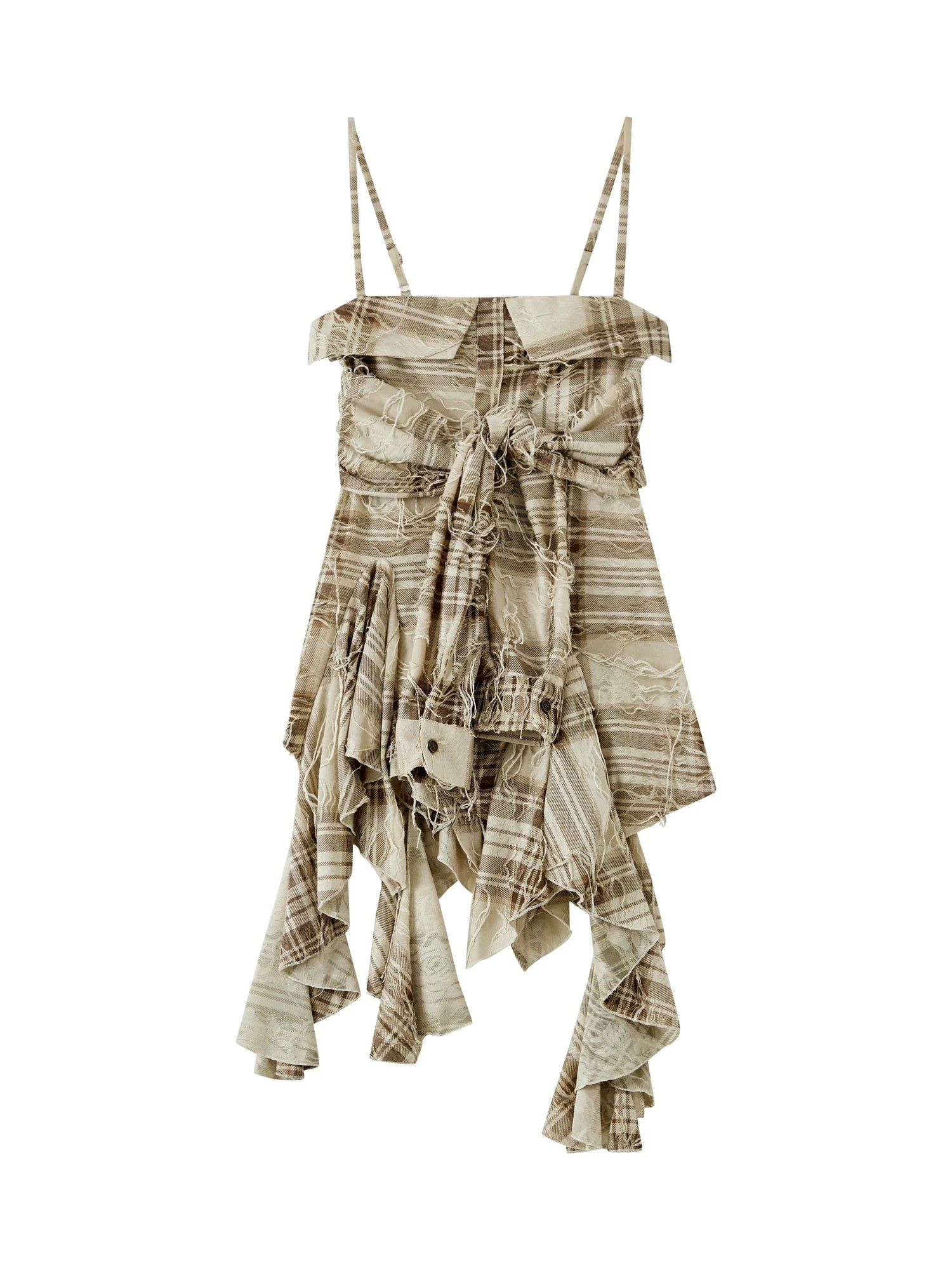Y2K Asymmetrical Ruffle Fringe Plaid Bustier Top