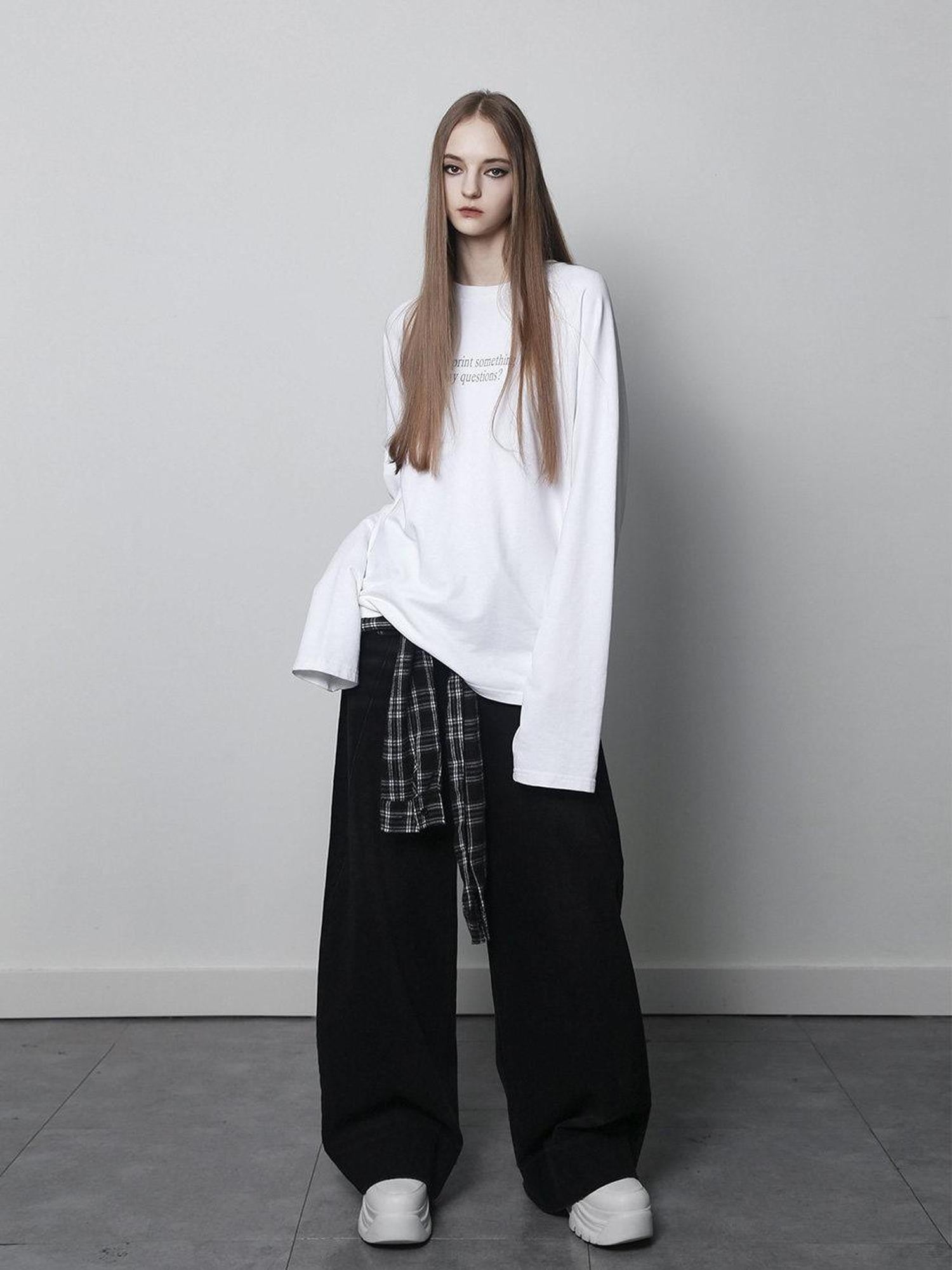 ANYQUESTION Black And White Oversized Letter Print Women&