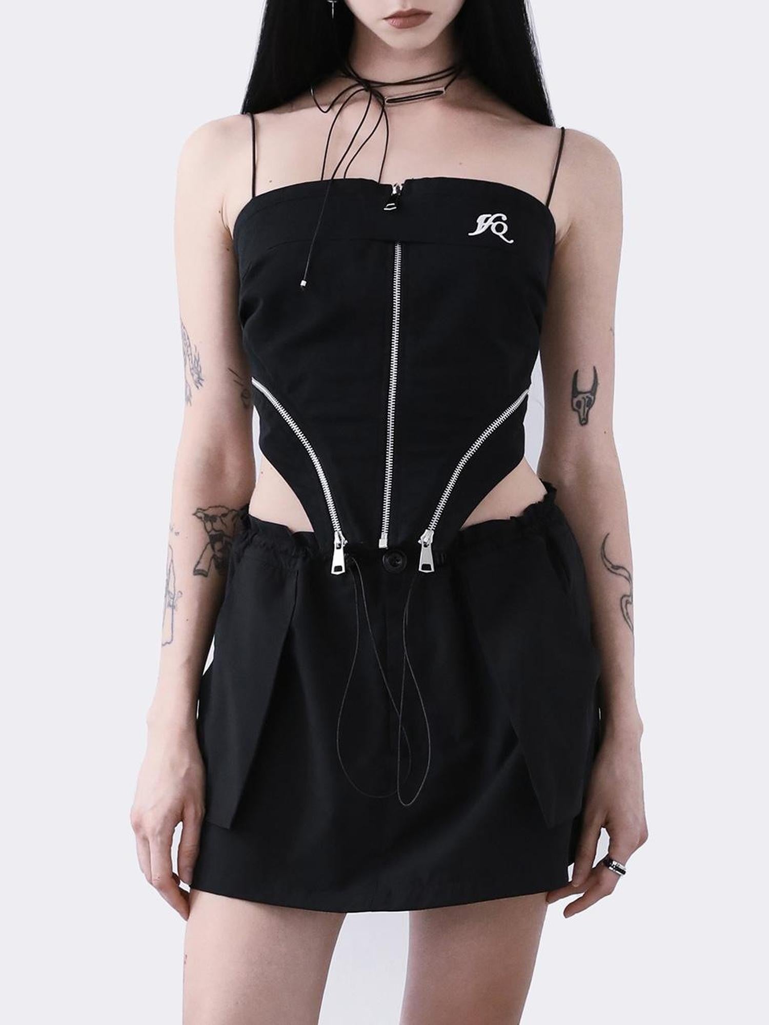 ANYQUESTION Black And White Ribbon Drawstring Elastic Waist Women&