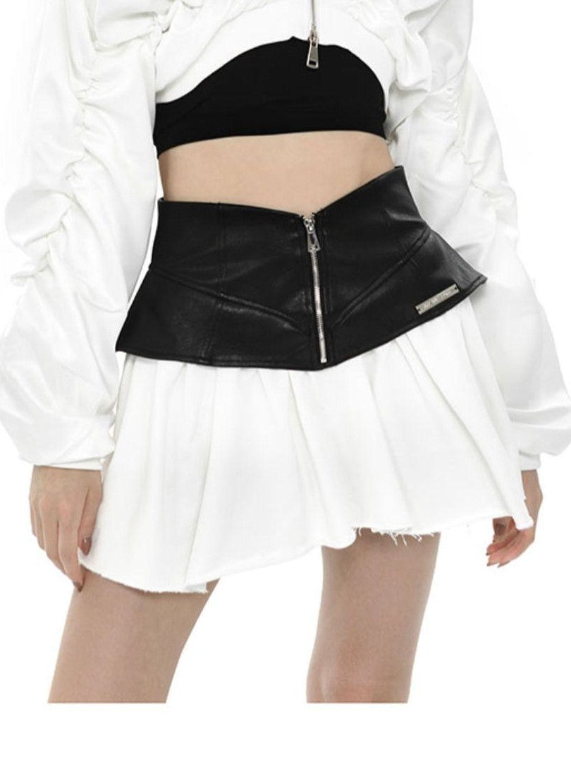 ANYQUESTION Black And White Ruched Shell Convertible Women&