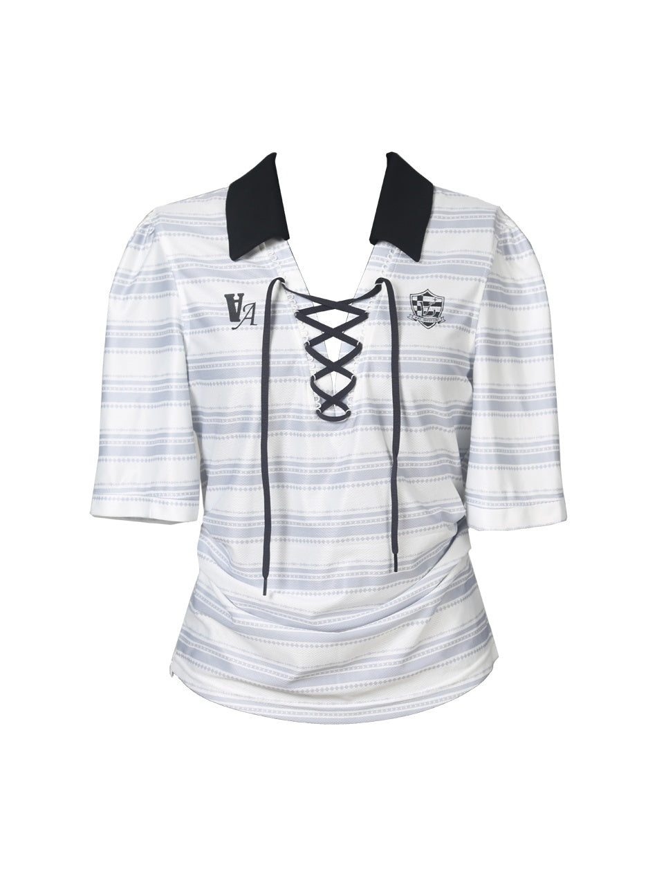 ANYQUESTION_Black_And_White_Striped_V-neck_Tie_Ruched_Women&