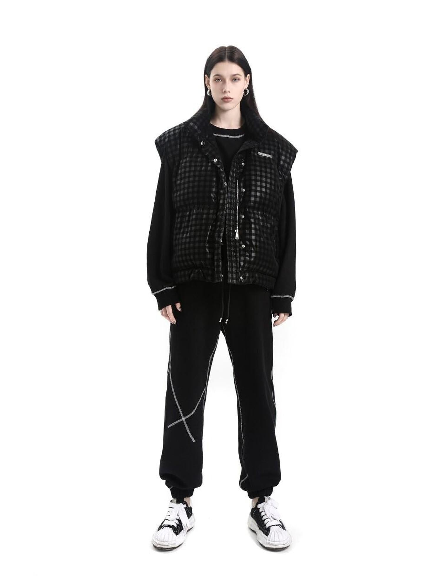 ANYQUESTION Black Dark Grid Quilted Street Women&