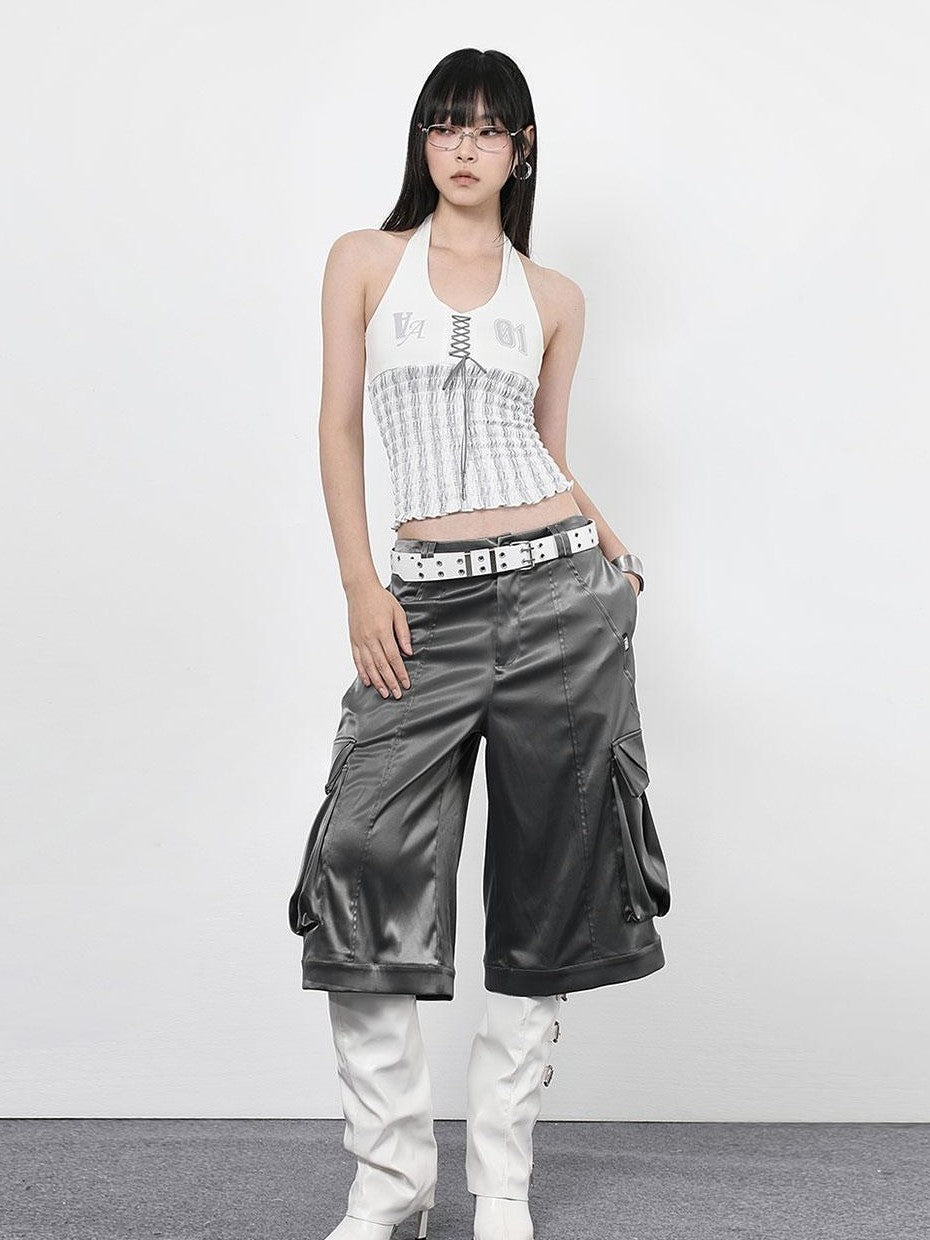 ANYQUESTION Black Gray Green Low Waist Pocket Cargo Women&