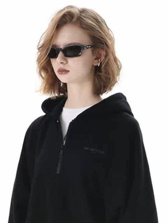 ANYQUESTION Black Grey Elastic Waist Patch Pocket Women&