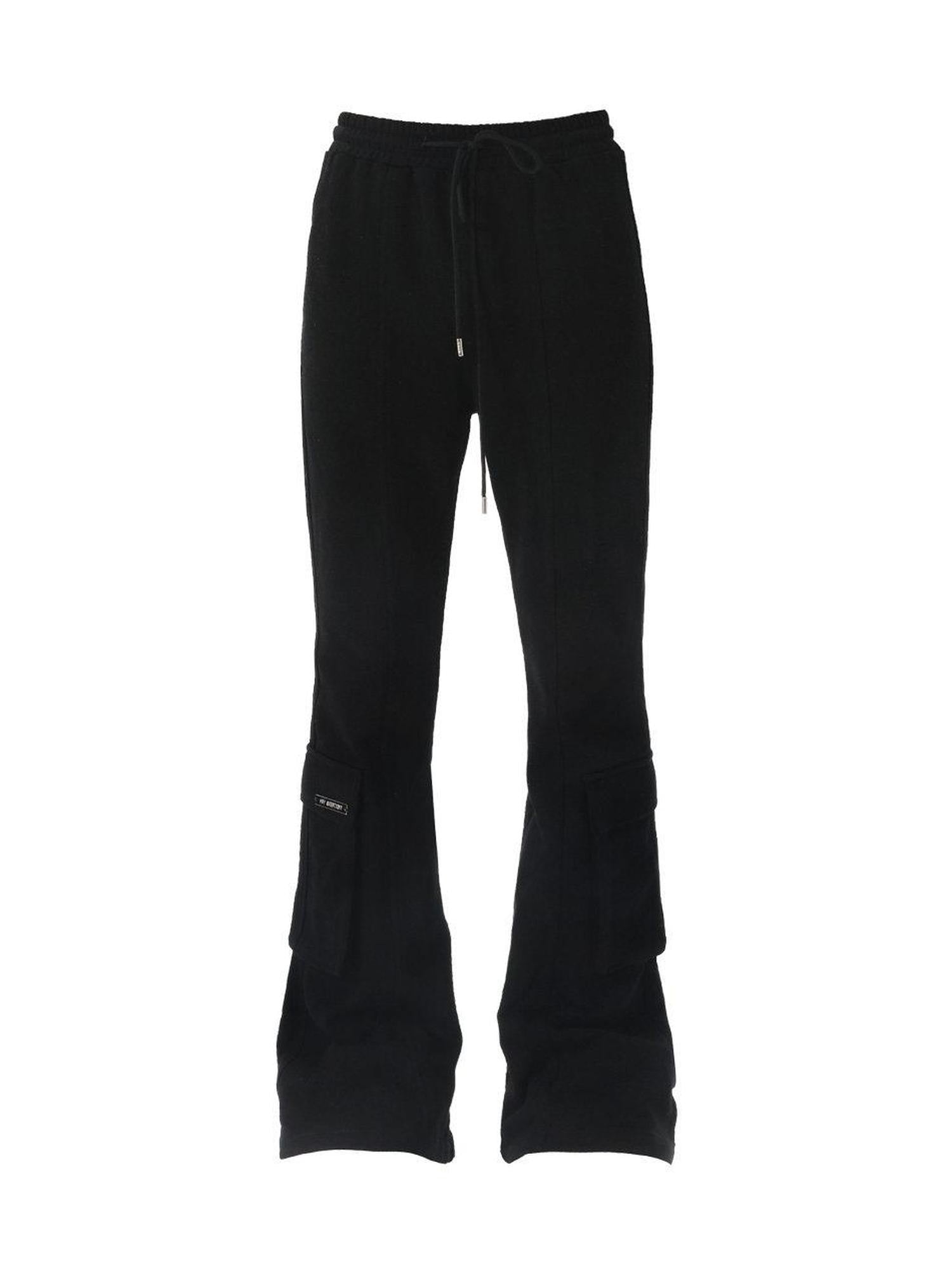 ANYQUESTION Black Grey Elastic Waist Patch Pocket Women&