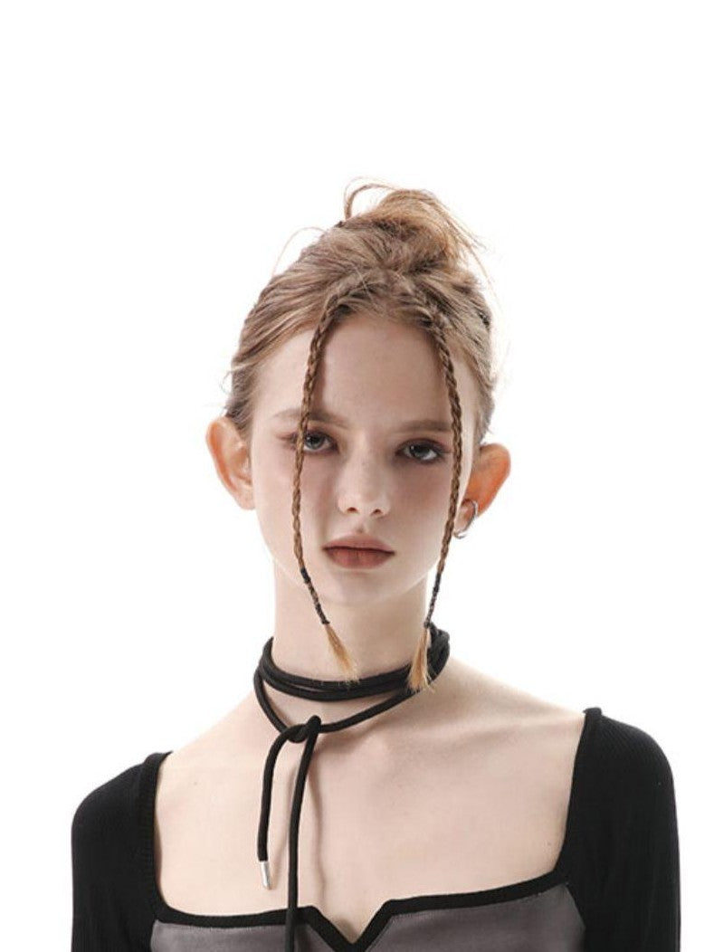 ANYQUESTION Black Grey Square Neck Cutout Women&