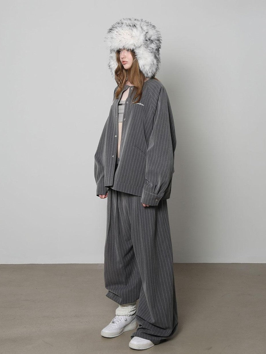 ANYQUESTION Black Grey Striped Lightweight Casual Women&