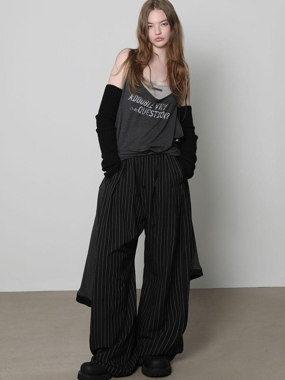 ANYQUESTION Black Grey Striped Lightweight Casual Women&