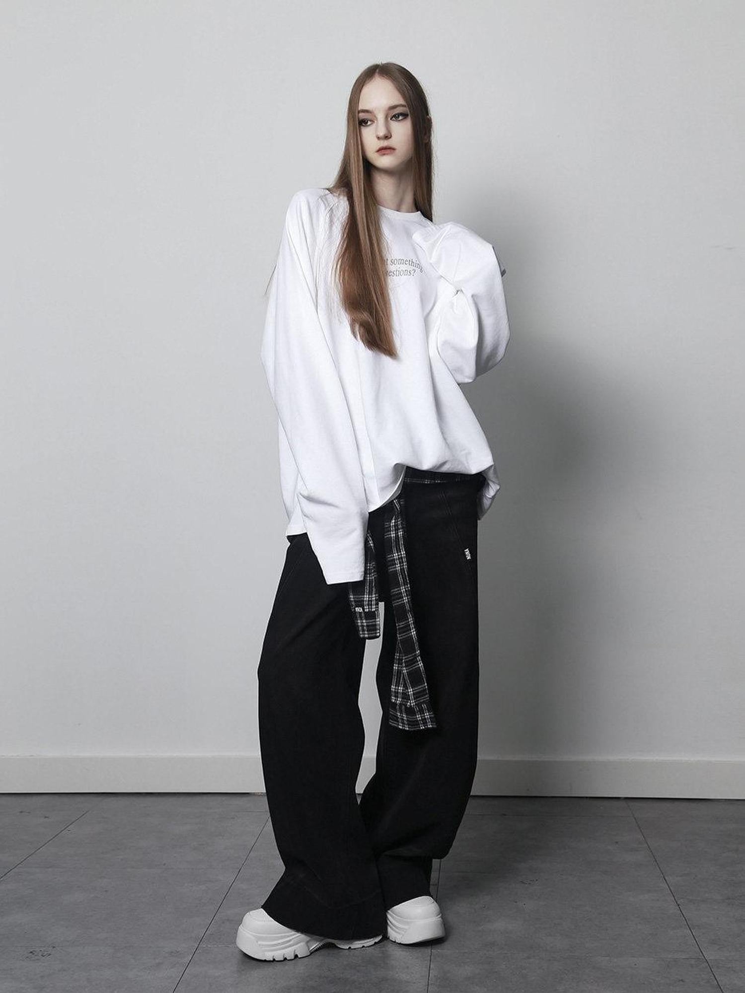ANYQUESTION Black Heavy Wash Loose Low Rise Women&
