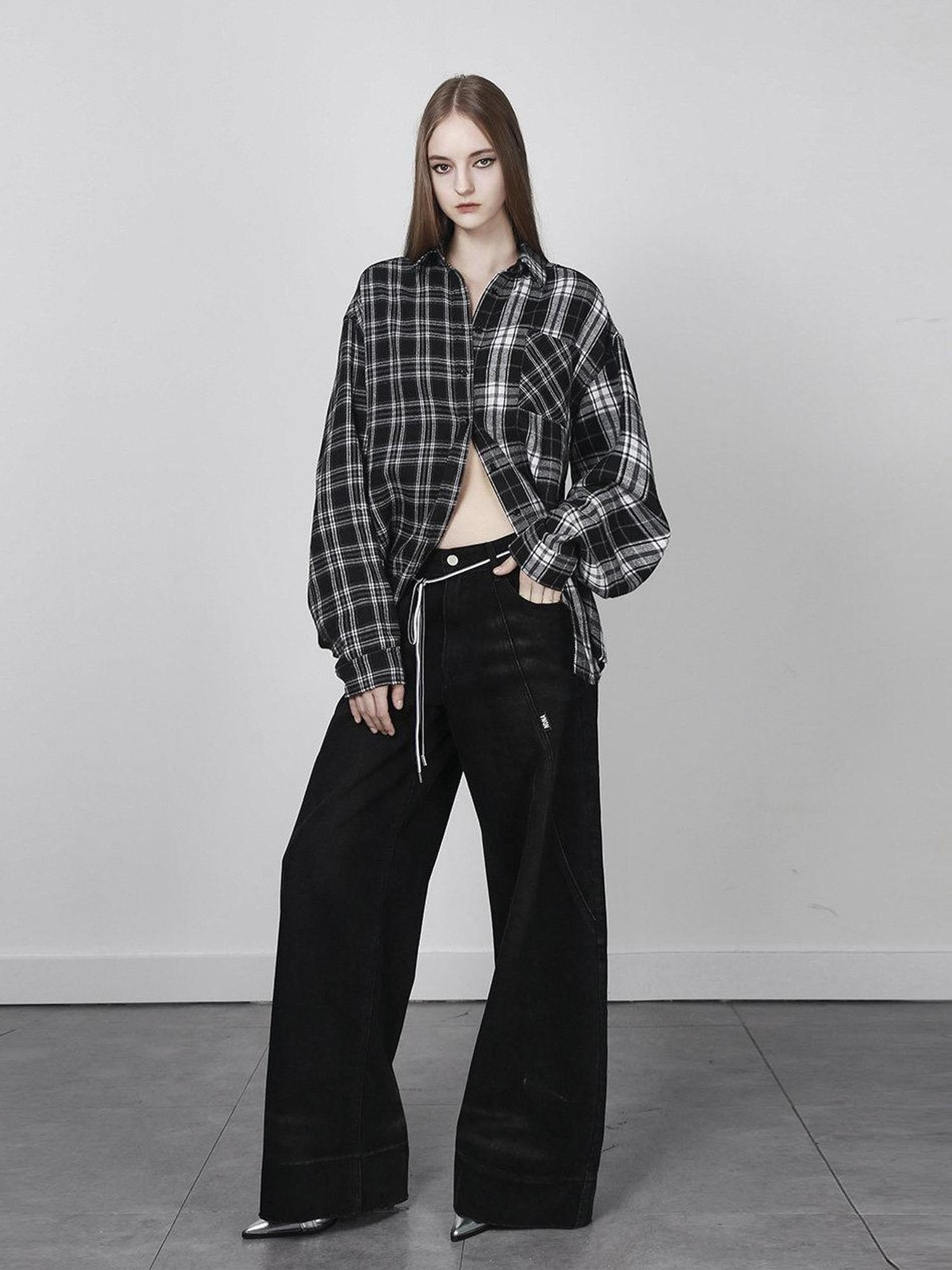 ANYQUESTION Black Heavy Wash Loose Low Rise Women&